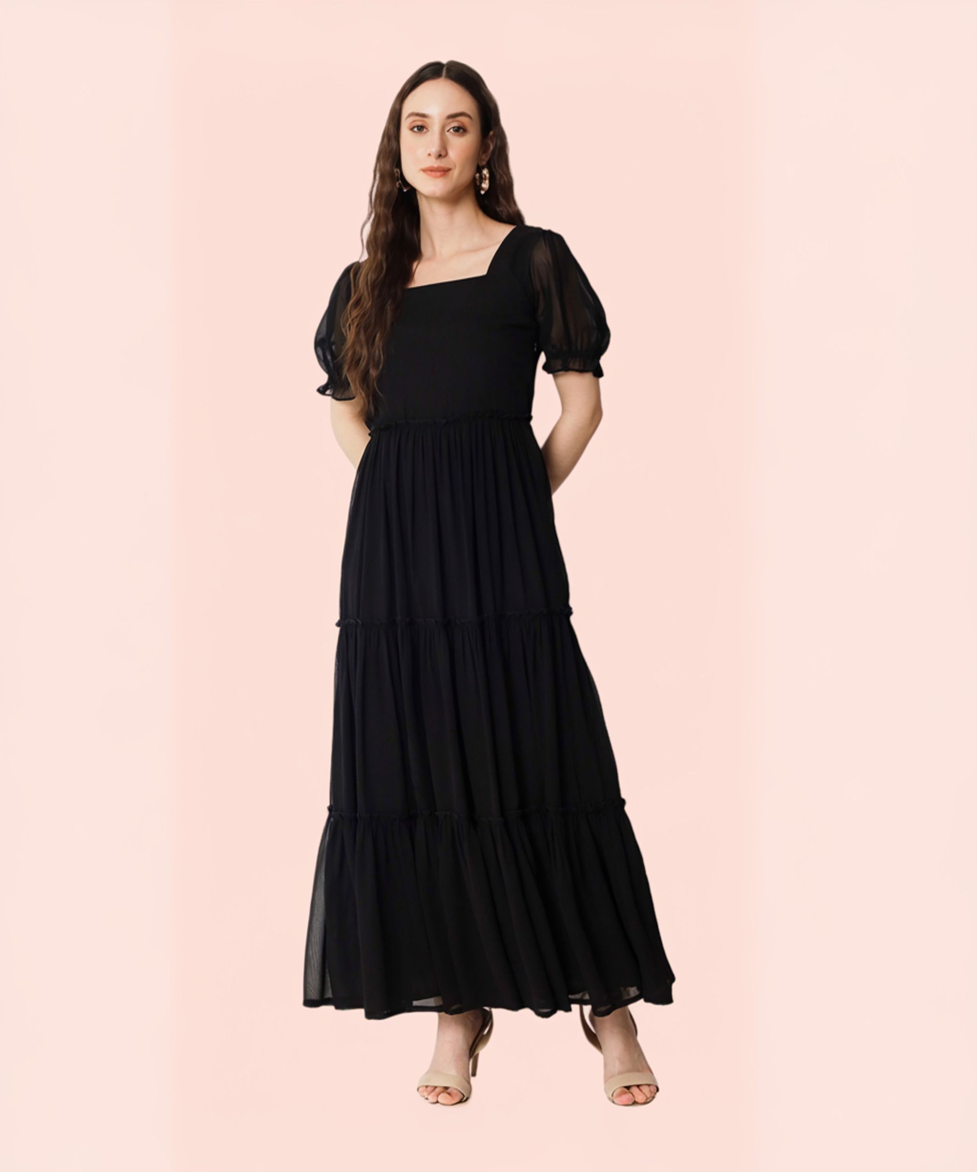 jash creation Women Fit and Flare Black Maxi/Full Length Dress-picture-8