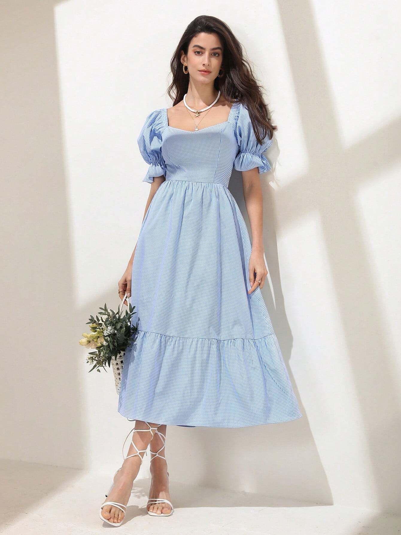 Women Fit and Flare Light Blue Maxi/Full Length Dress