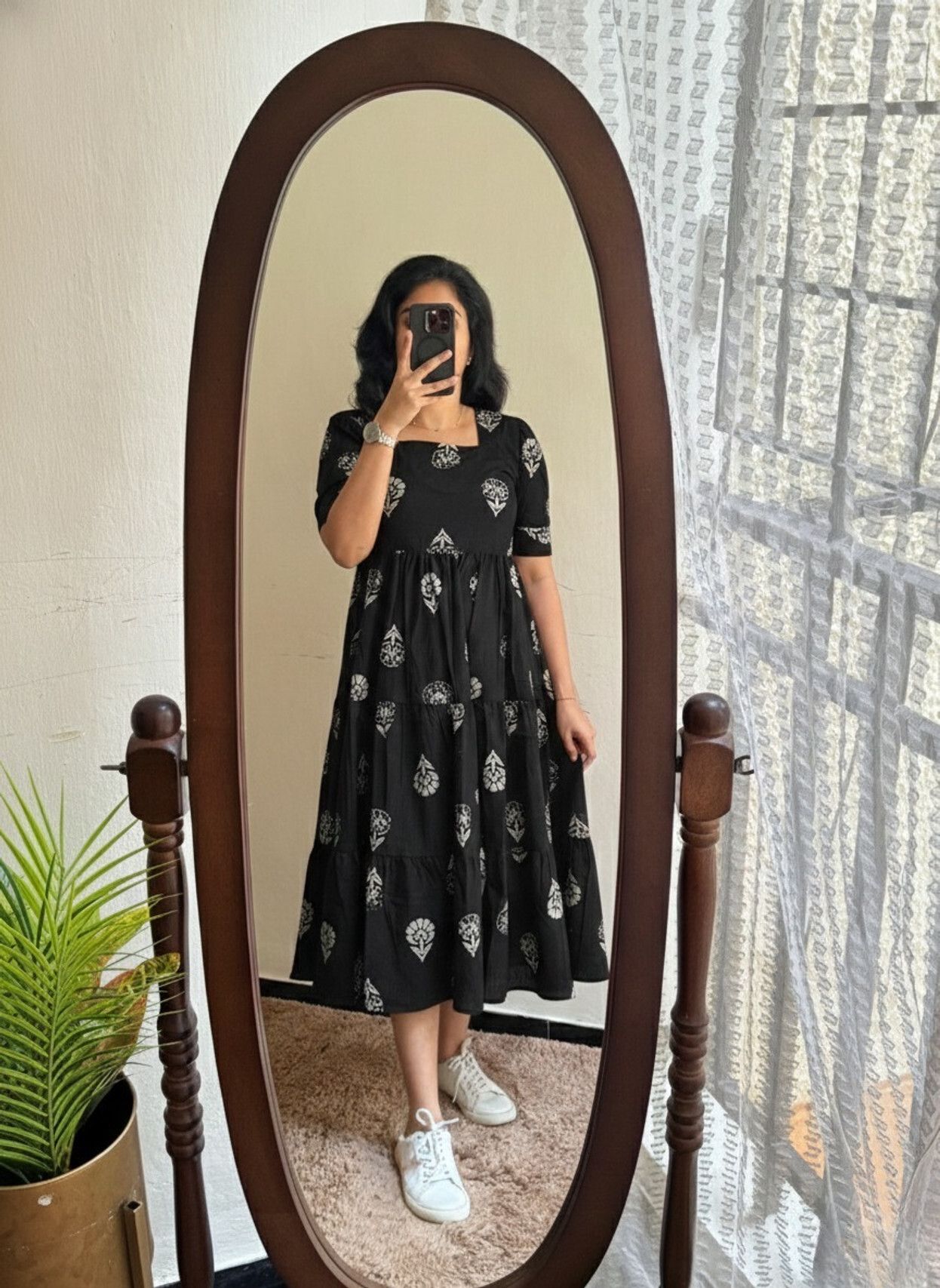 Women A-line Black Midi/Calf Length Dress-image-15