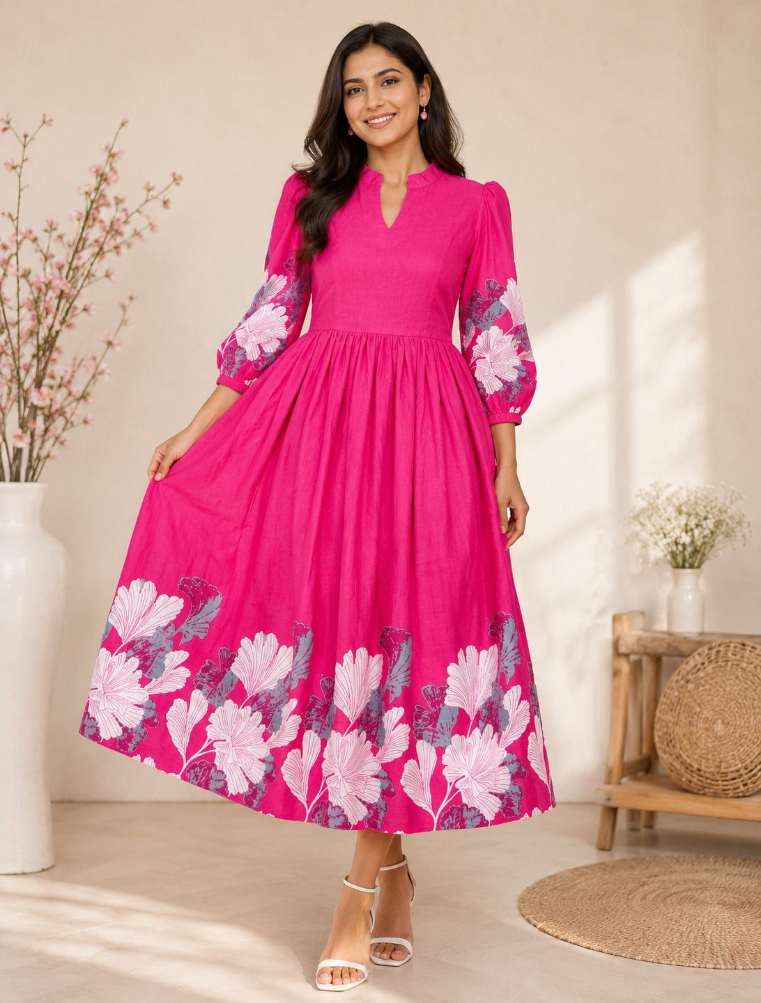 Women Ethnic Dress Multicolor Midi/Calf Length Dress-image-24