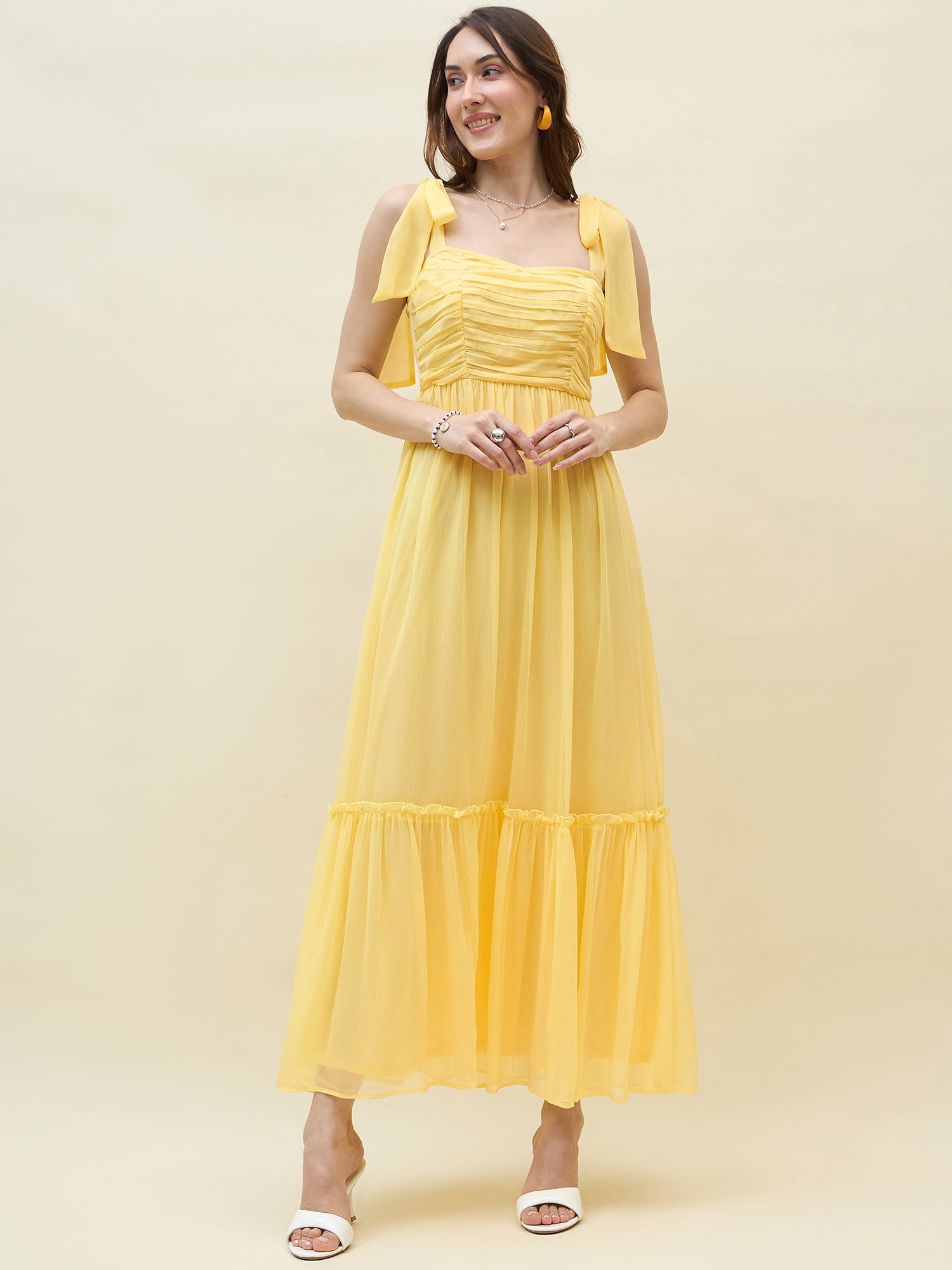 aayu Women Layered Yellow Maxi/Full Length Dress-picture-34