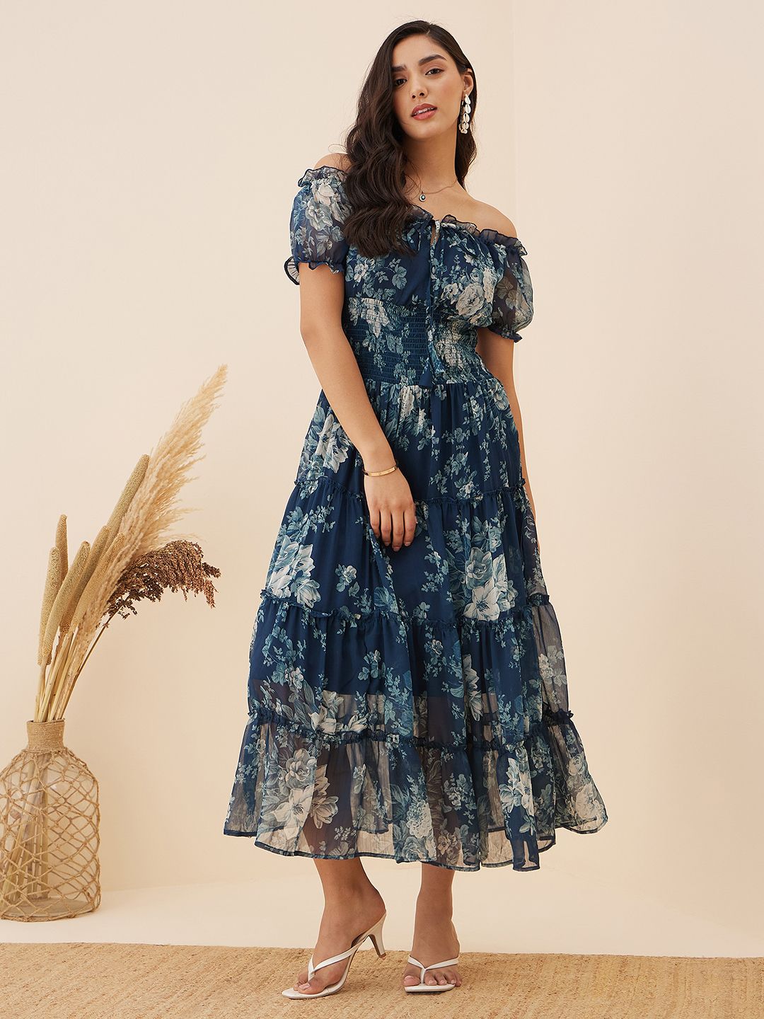 Women Fit and Flare Blue Maxi/Full Length Dress-image-1