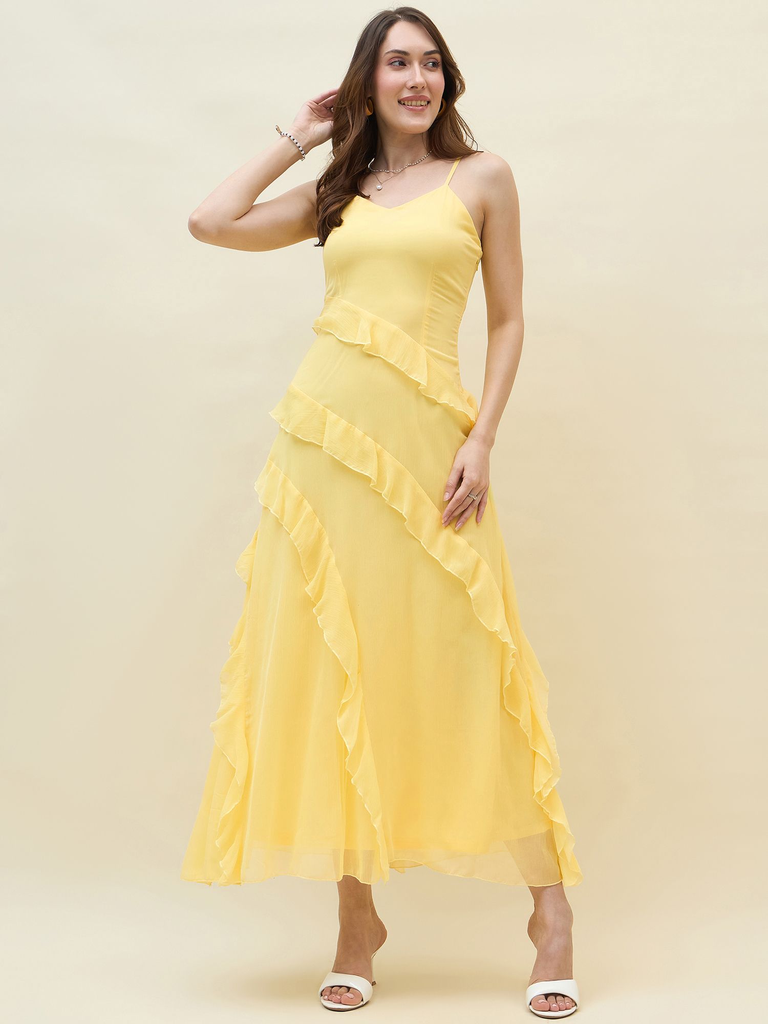 aayu Women Layered Yellow Maxi/Full Length Dress-picture-33