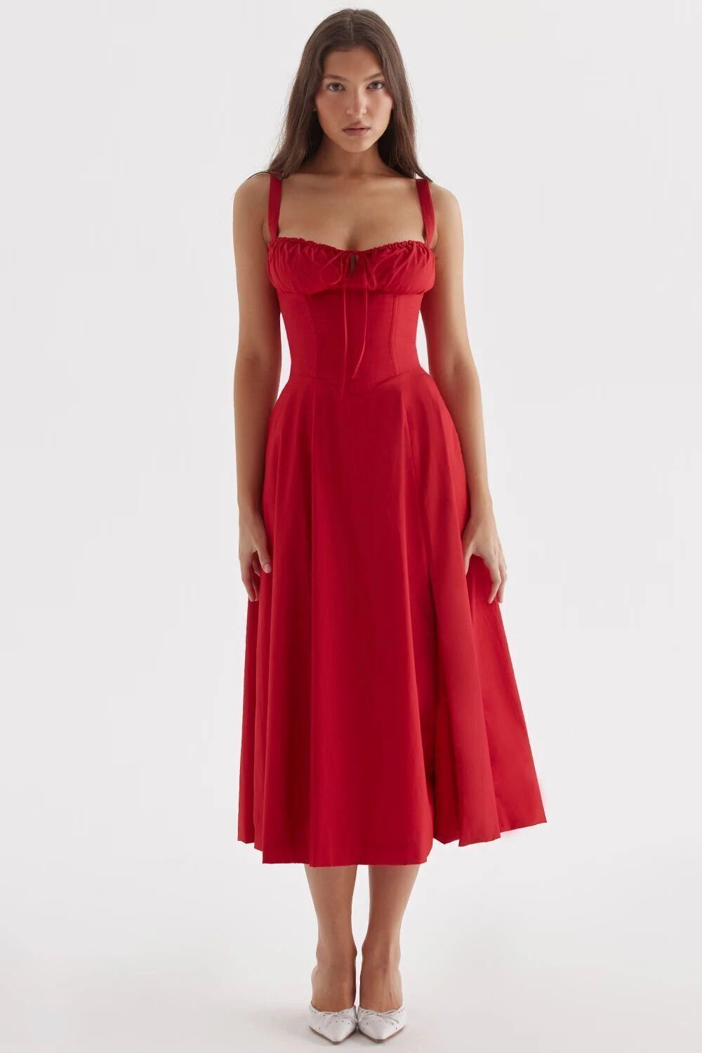 Women Fit and Flare Red Midi/Calf Length Dress-image-43
