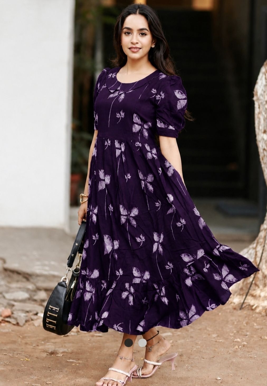 riyansh fashion hub Women Fit and Flare Purple Above Knee/Mid Thigh Length Dress-picture-0