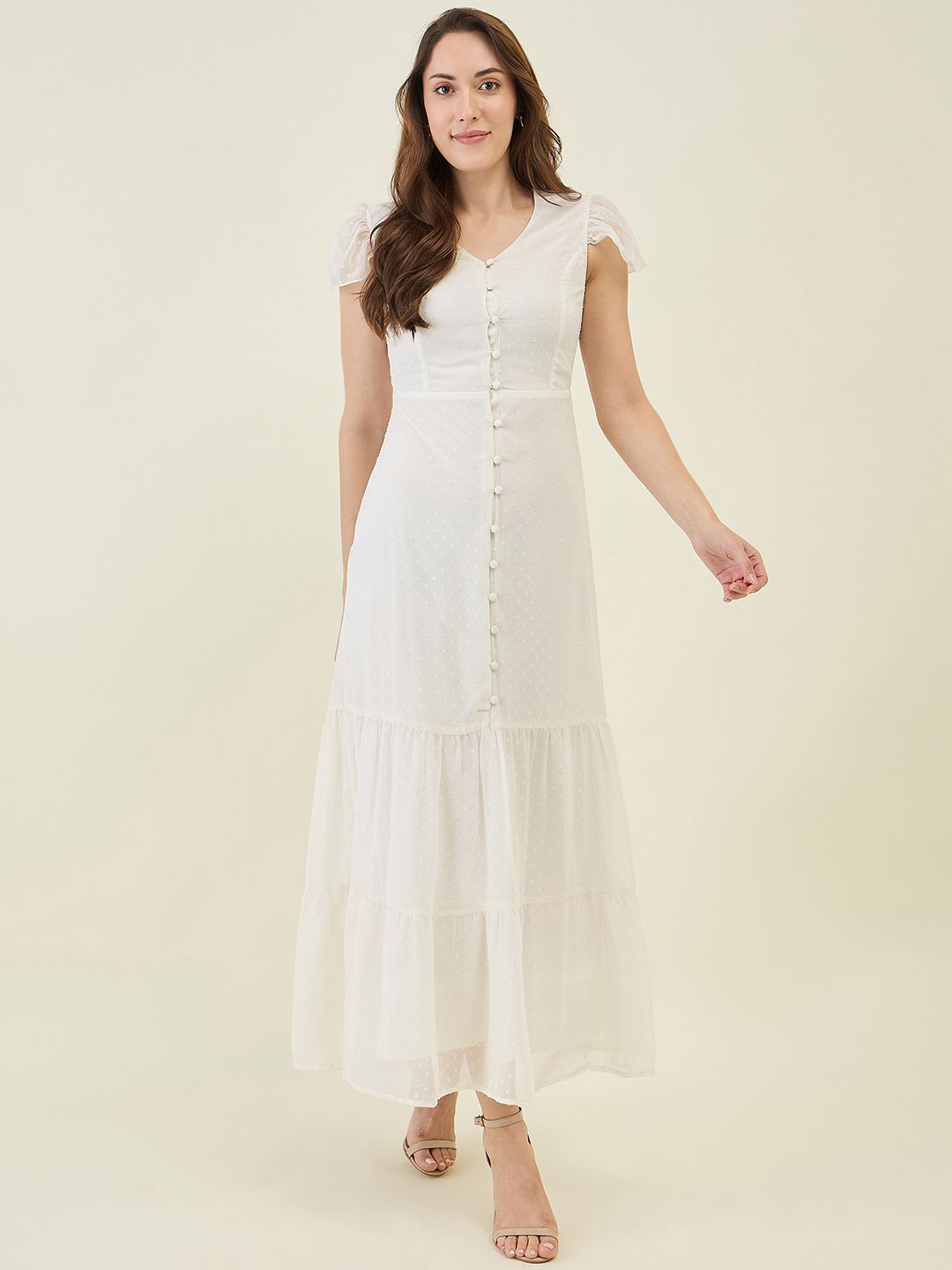 Women A-line White Ankle Length Dress-image-28