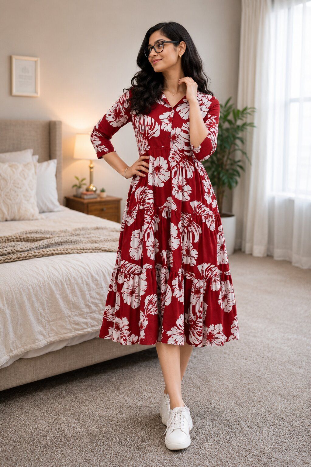 Women Fit and Flare Beige Midi/Calf Length Dress-image-32
