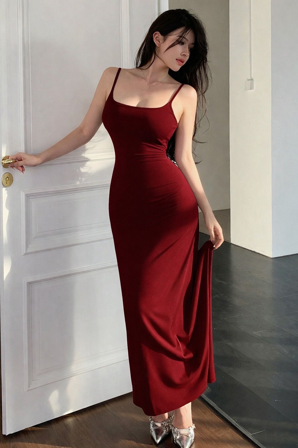 Women Bodycon Maroon Maxi/Full Length Dress-image-44