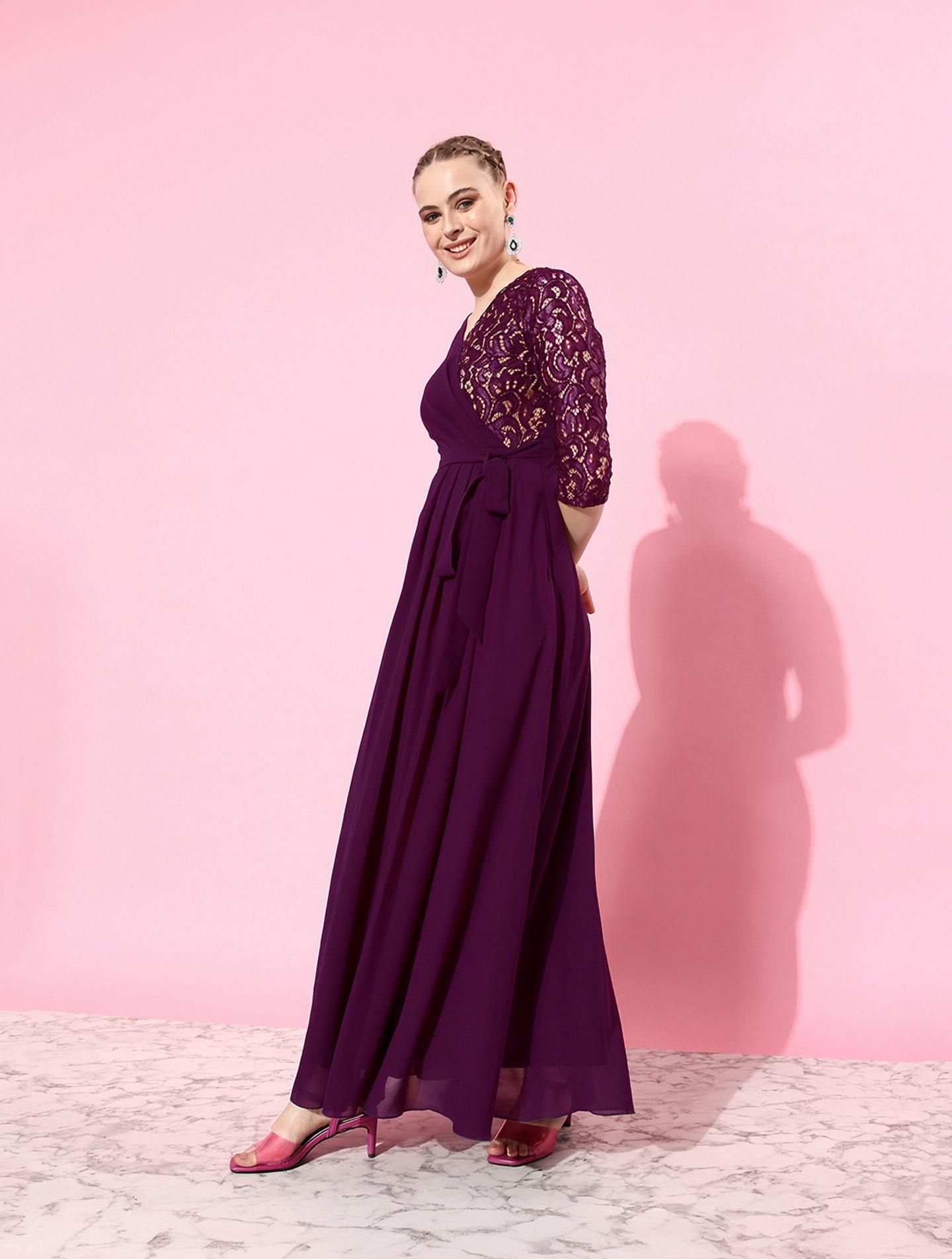 miss chase Women Wrap Purple Maxi/Full Length Dress-picture-24