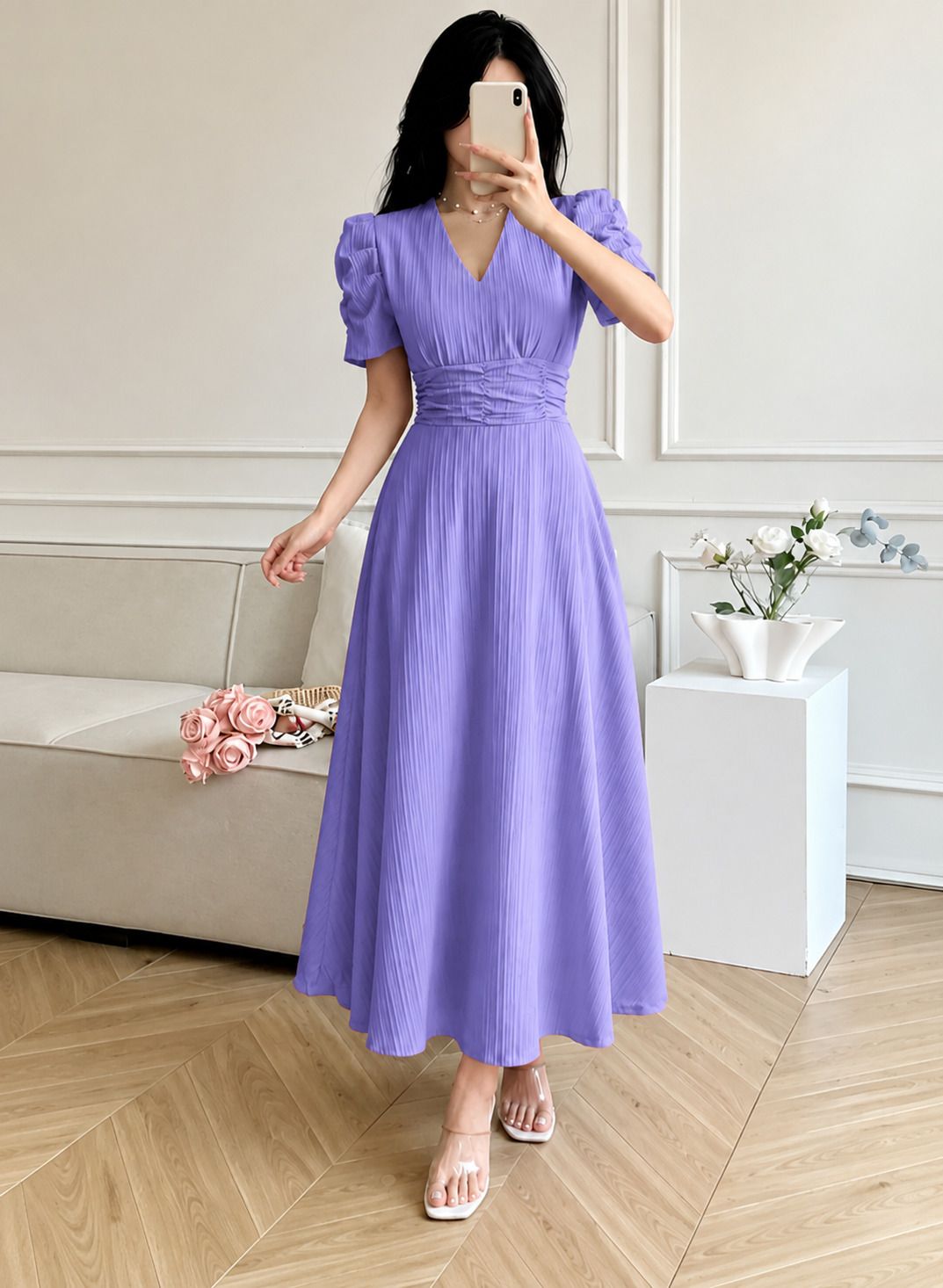 Women A-line Purple Ankle Length Dress-image-11