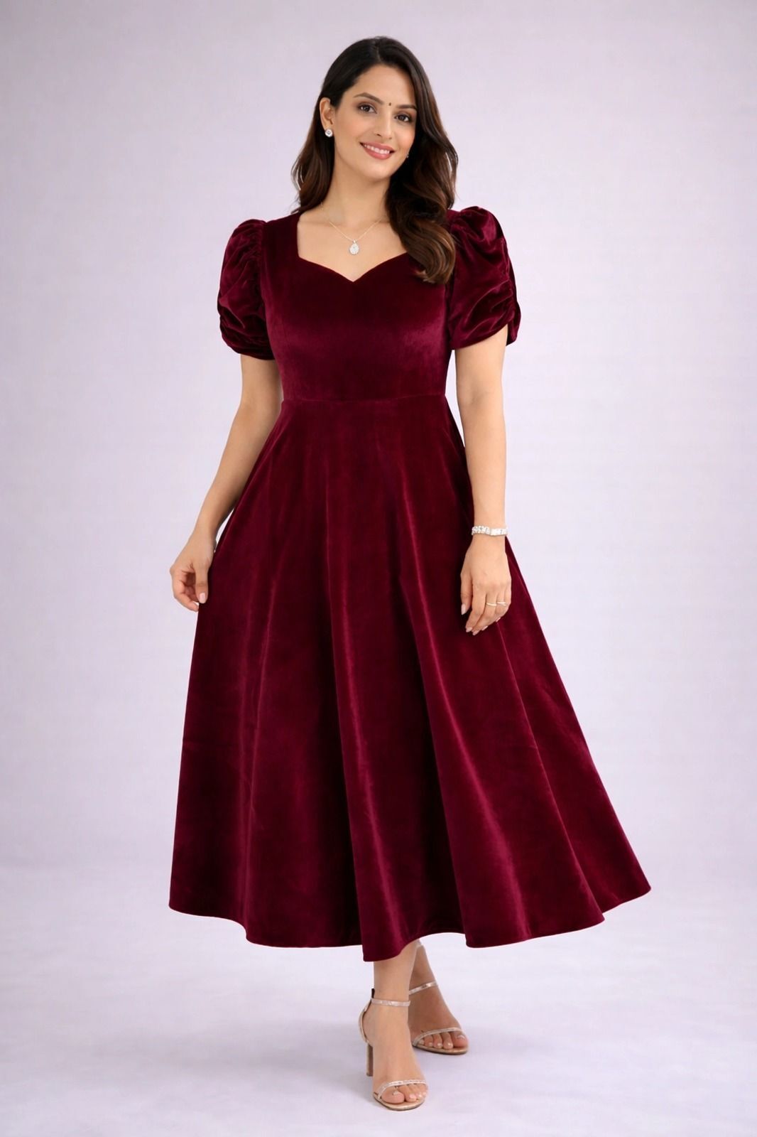 jugnoo Women Fit and Flare Maroon Below Knee Dress-picture-3