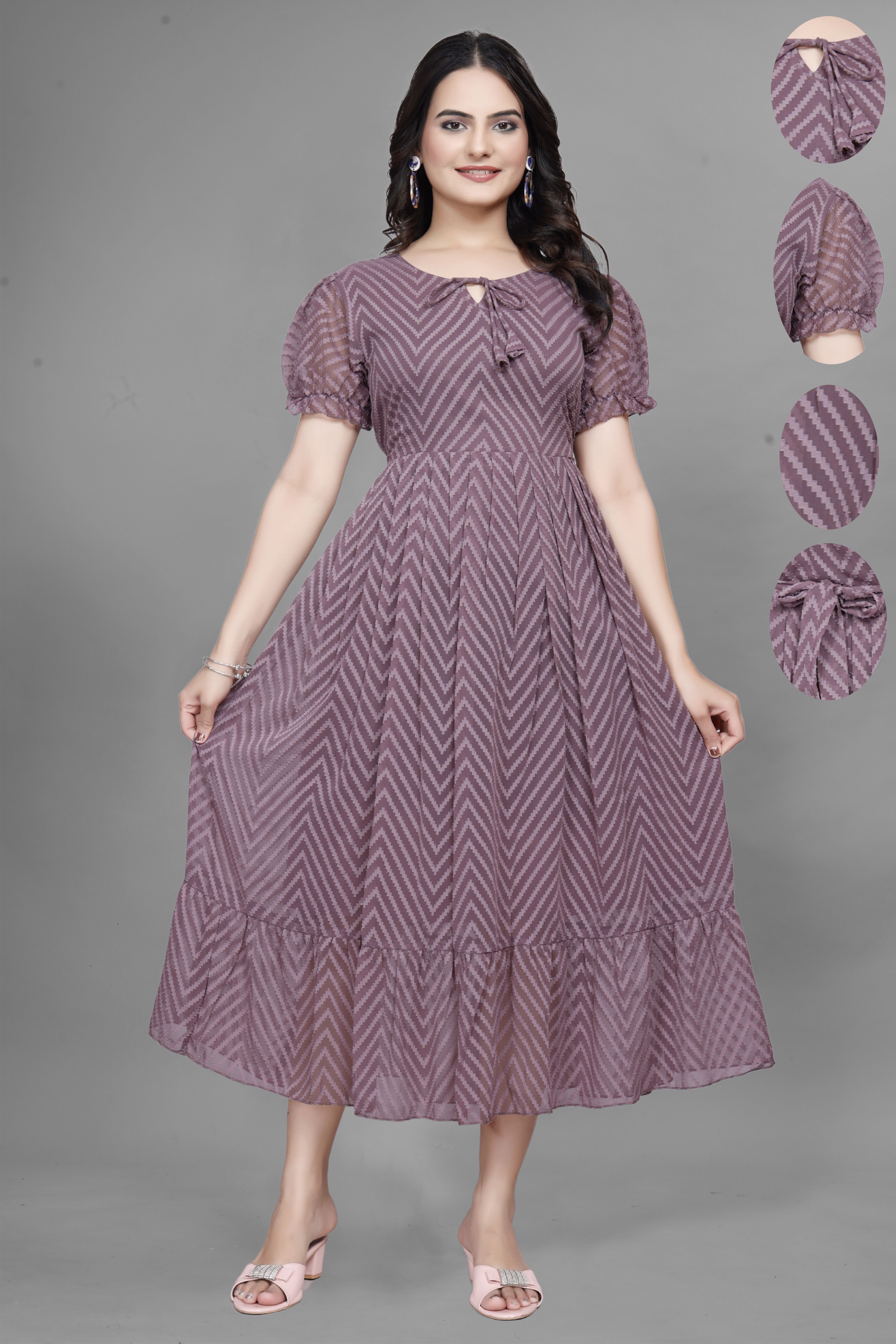 Solid Georgette Stitched Flared/A-line Gown