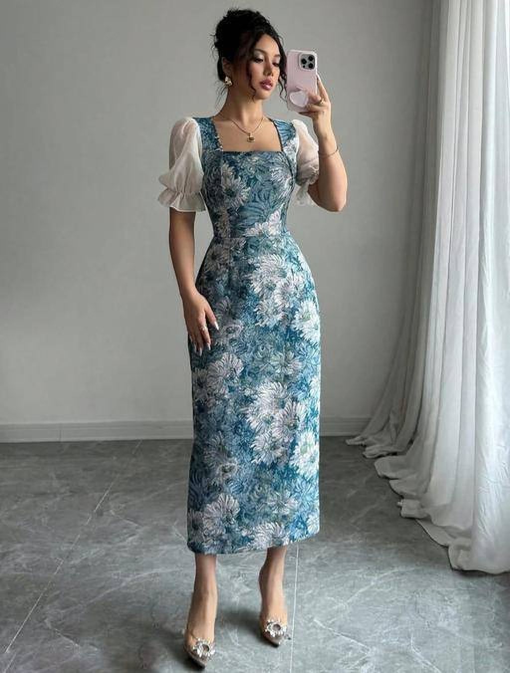 Women Maxi Blue Full Length Dress-image-13