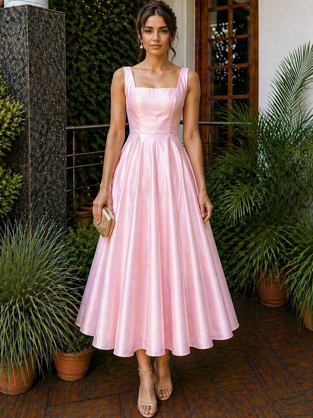 Women Fit and Flare Pink Midi/Calf Length Dress-image-45