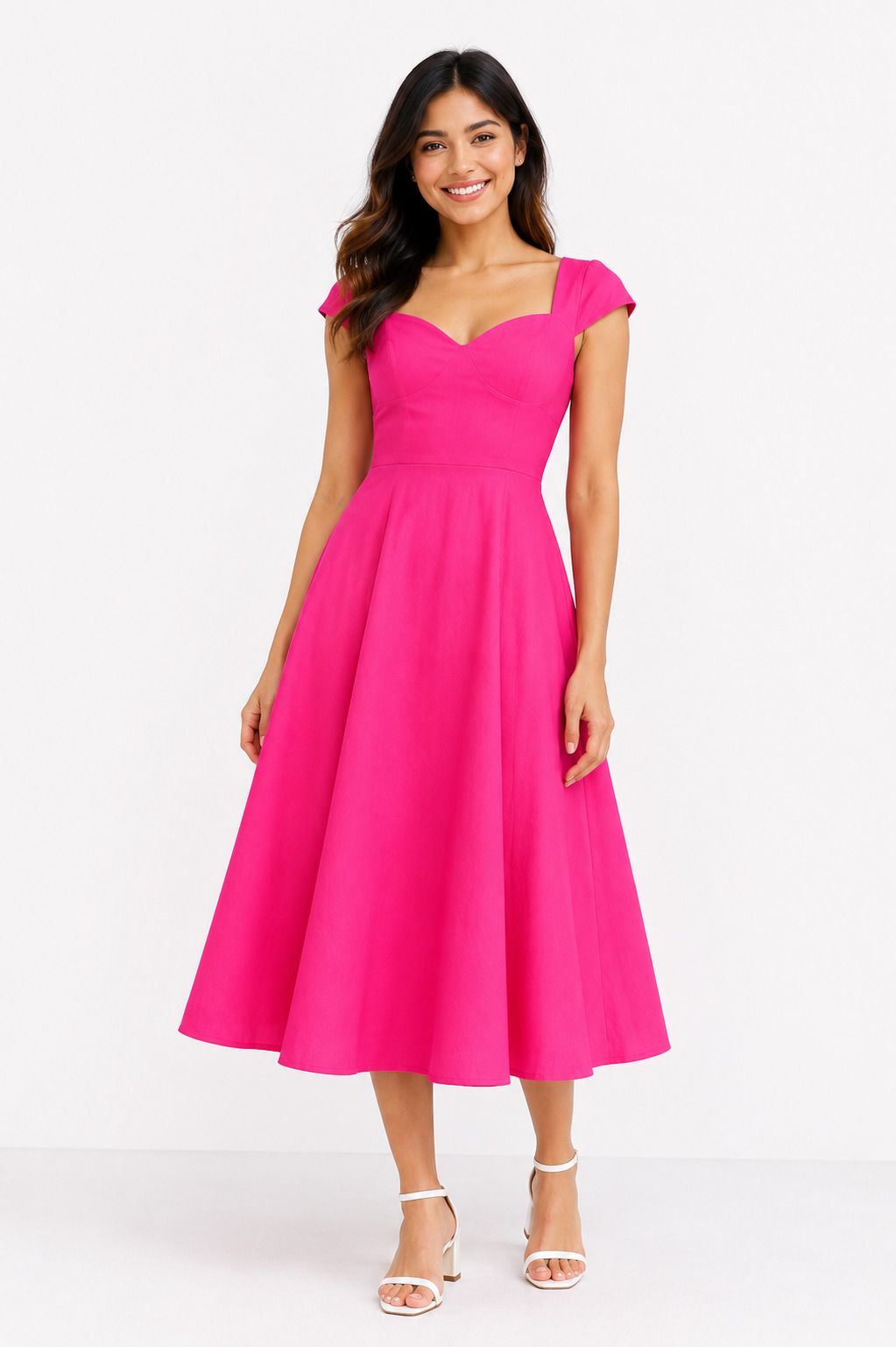 Women Fit and Flare Pink Below Knee Dress-image-16
