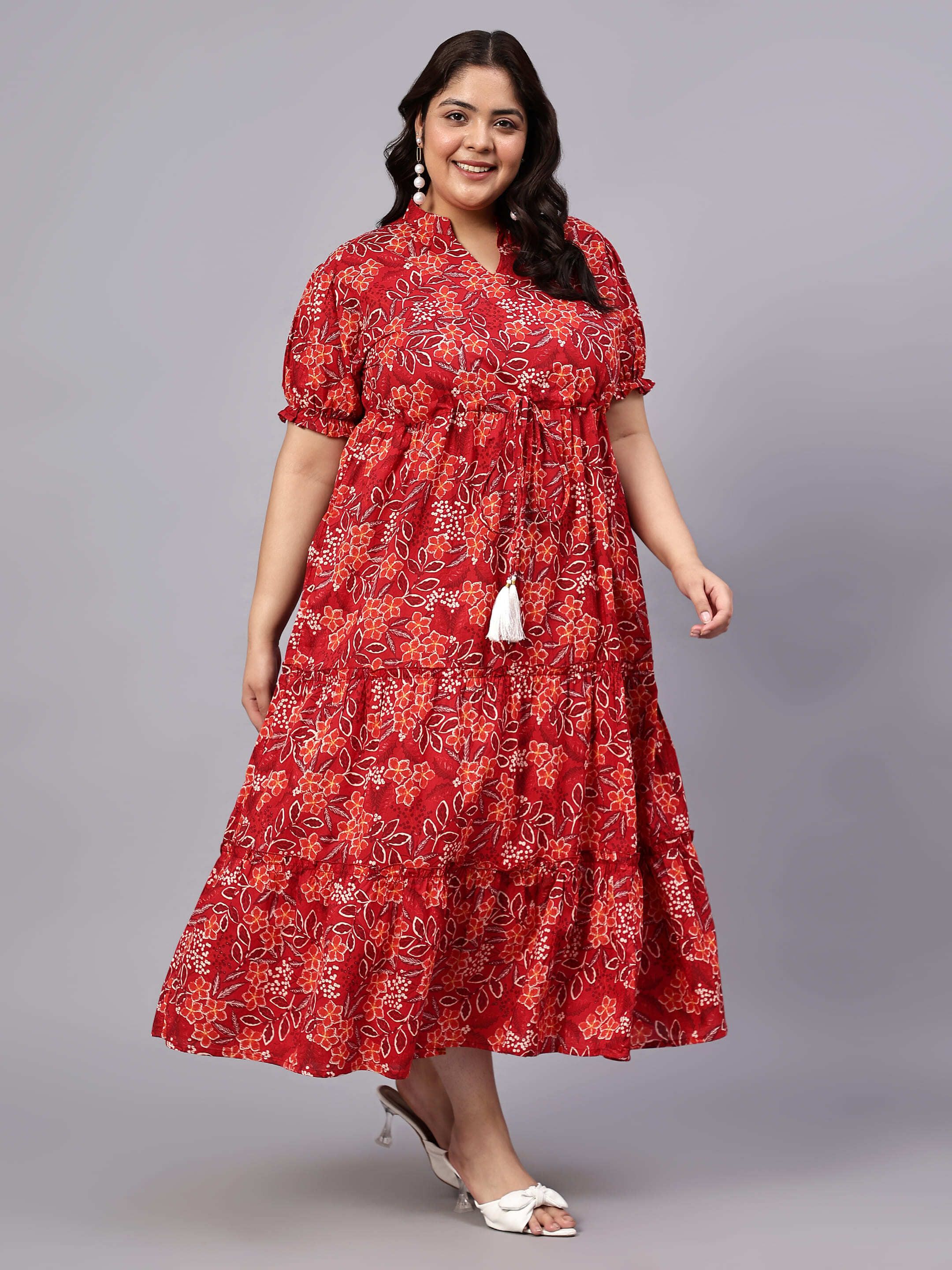 indietoga plus size Women Tiered Red Ankle Length Dress-picture-13