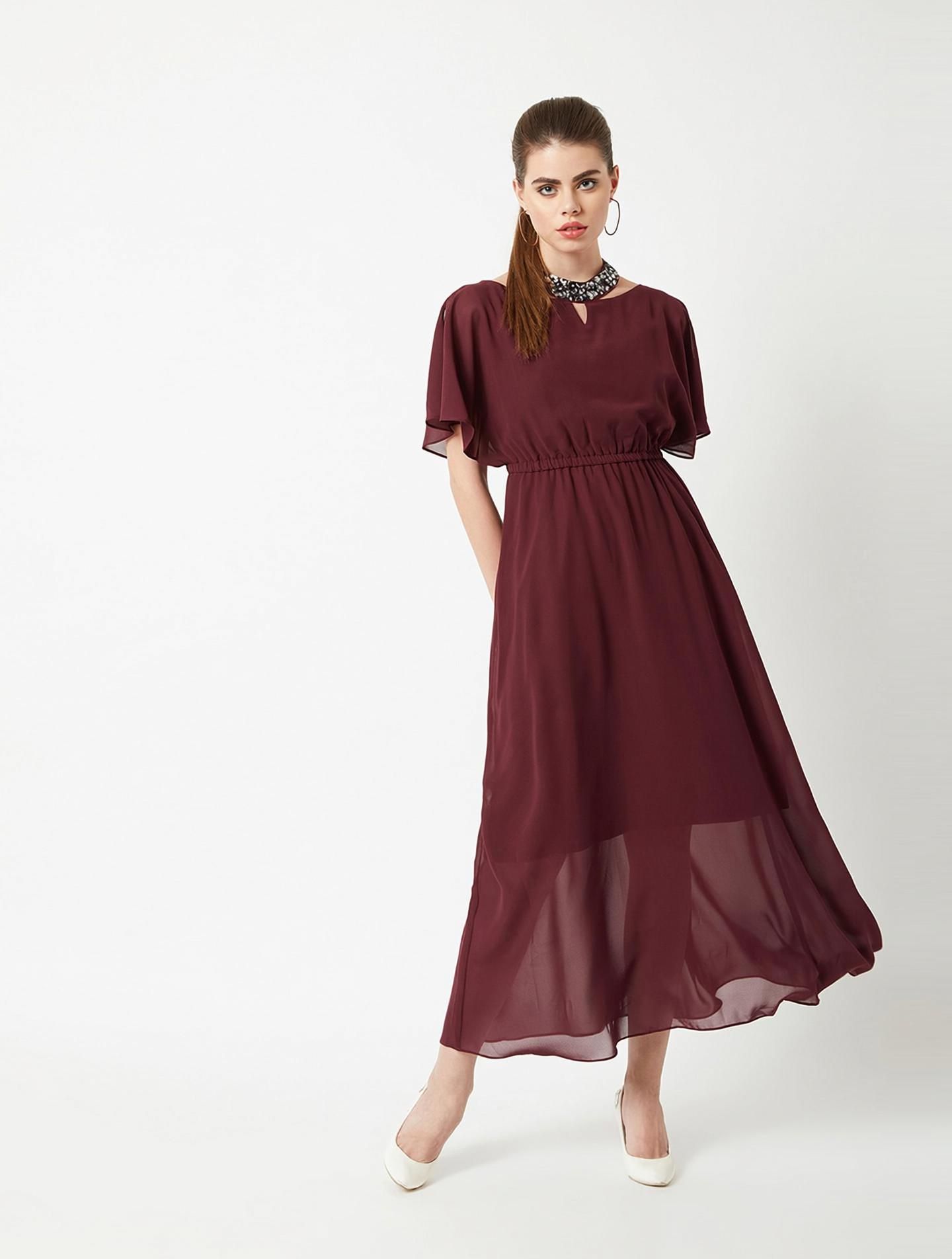 miss chase Women Gathered Maroon Maxi/Full Length Dress-picture-37
