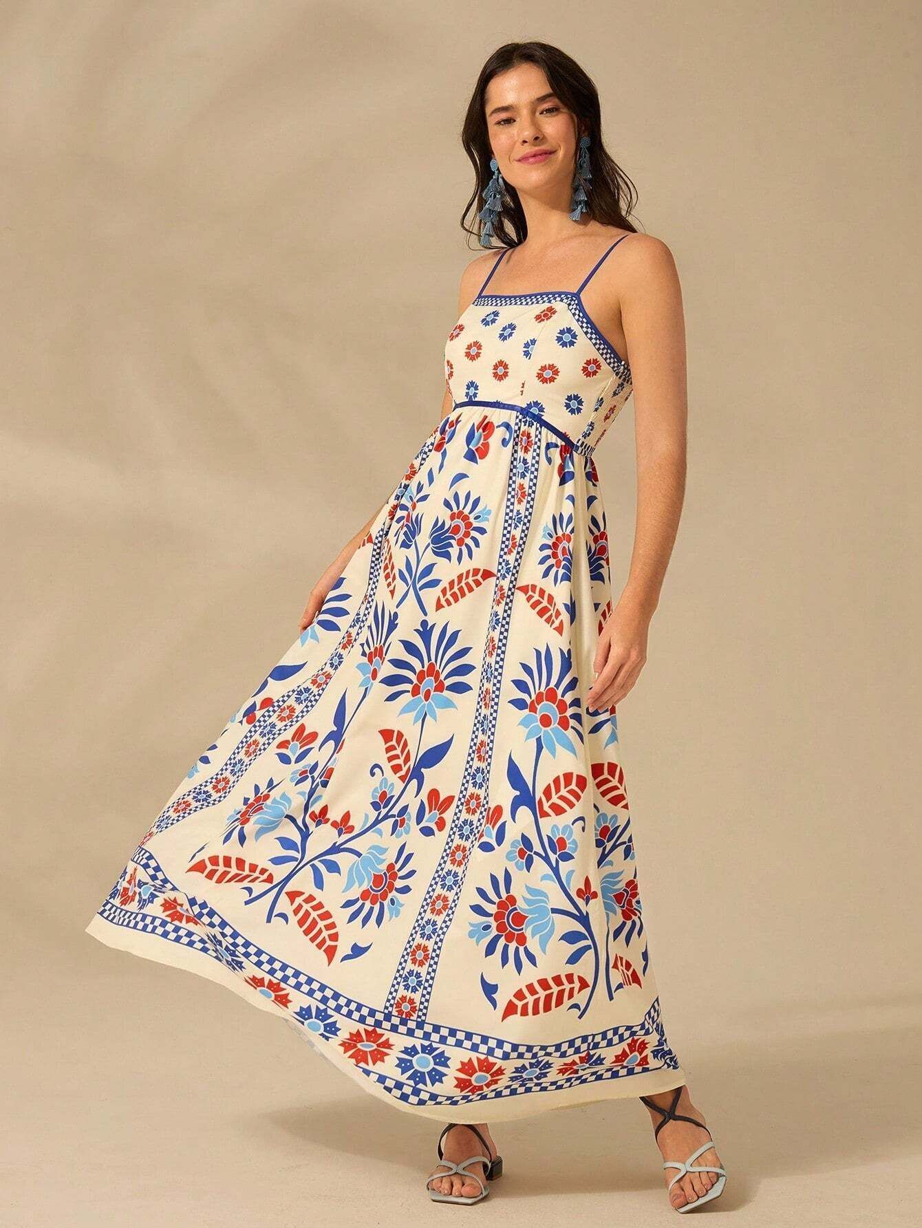 sheetal associates Women Fit and Flare Beige, Blue Maxi/Full Length Dress-picture-46