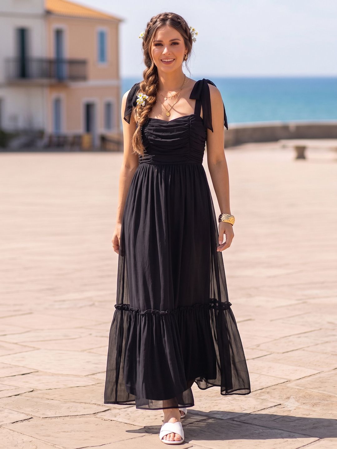 aayu Women Layered Black Maxi/Full Length Dress-picture-24