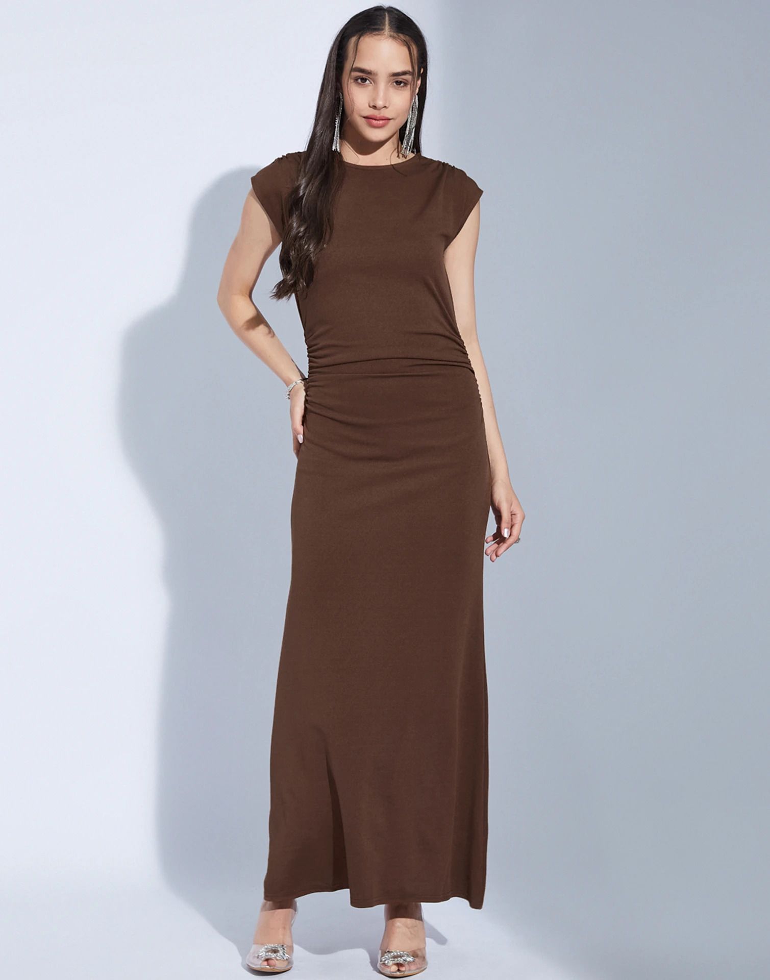 Women Bodycon Brown Maxi/Full Length Dress-image-32