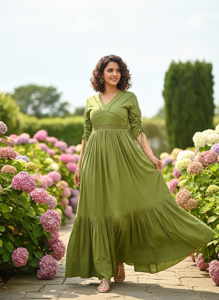 Women Fit and Flare Green Maxi/Full Length Dress-image-42