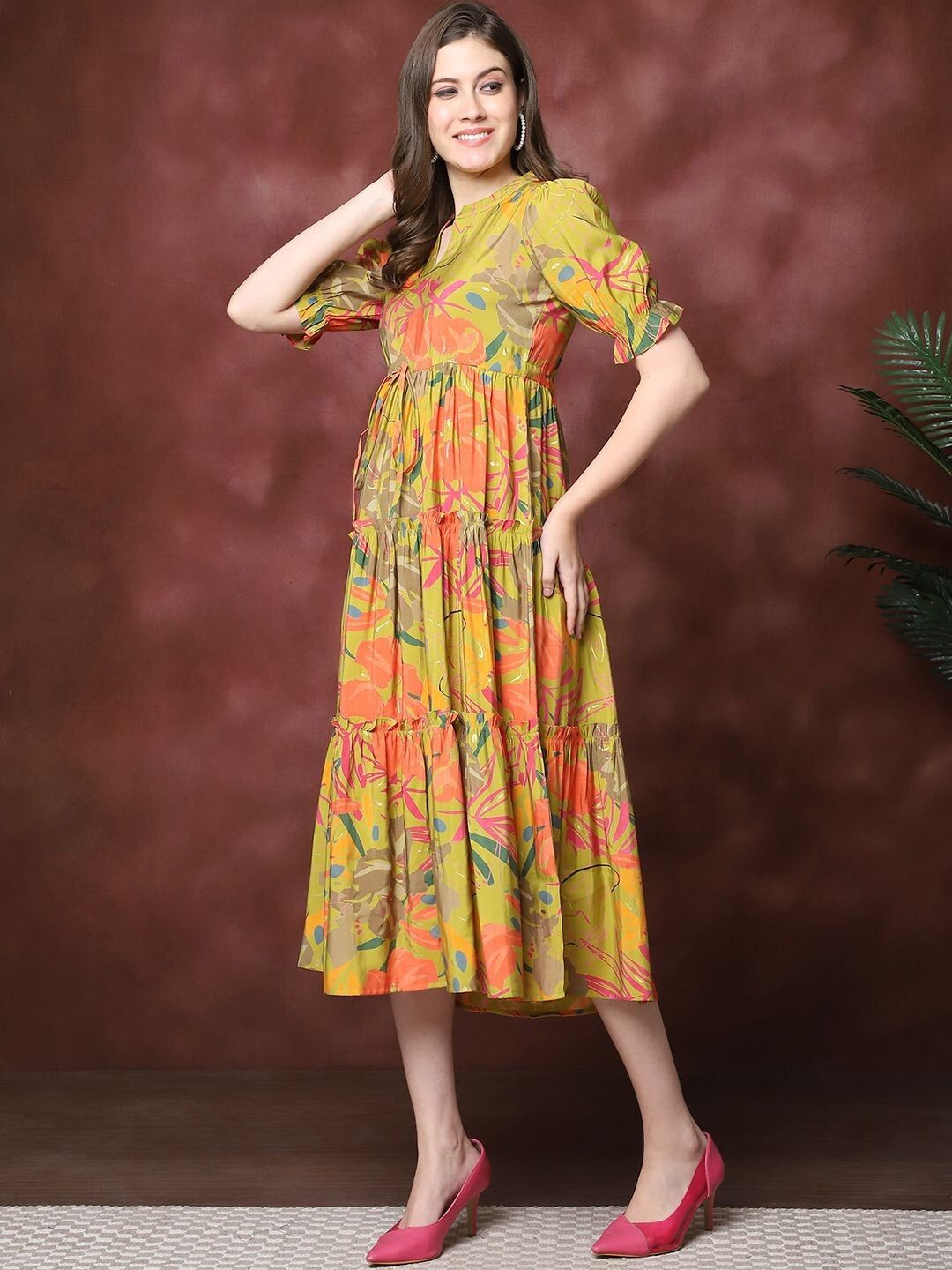metronaut Women Fit and Flare Yellow Below Knee Dress-picture-34