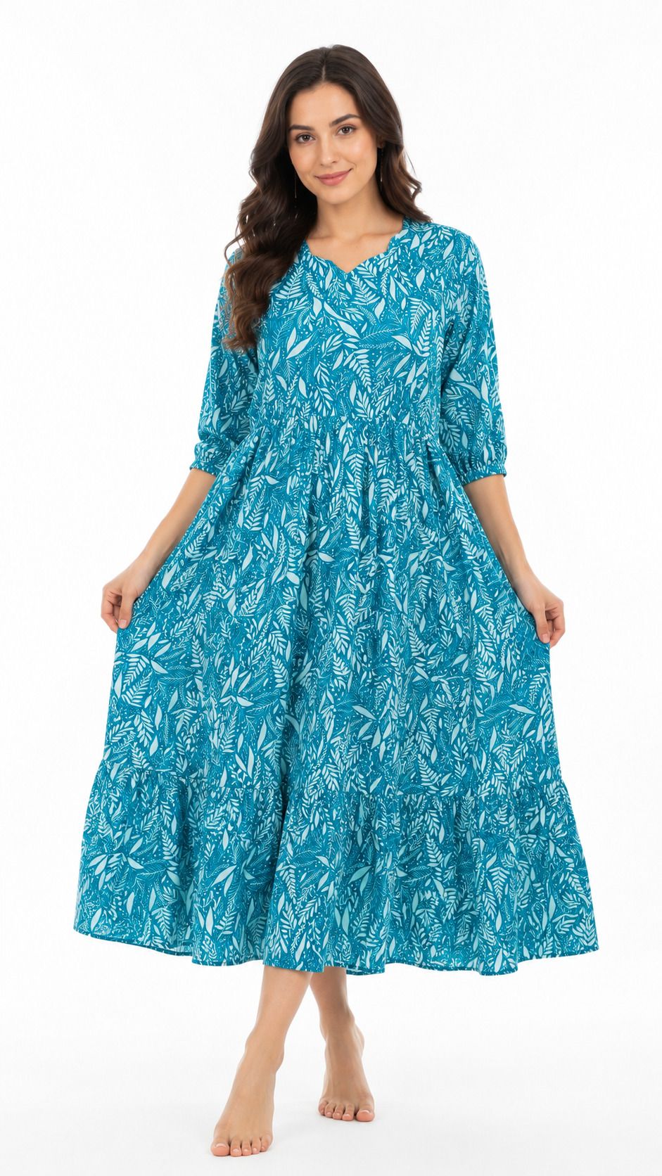 avaasa Women Tiered Blue Midi/Calf Length Dress-picture-3