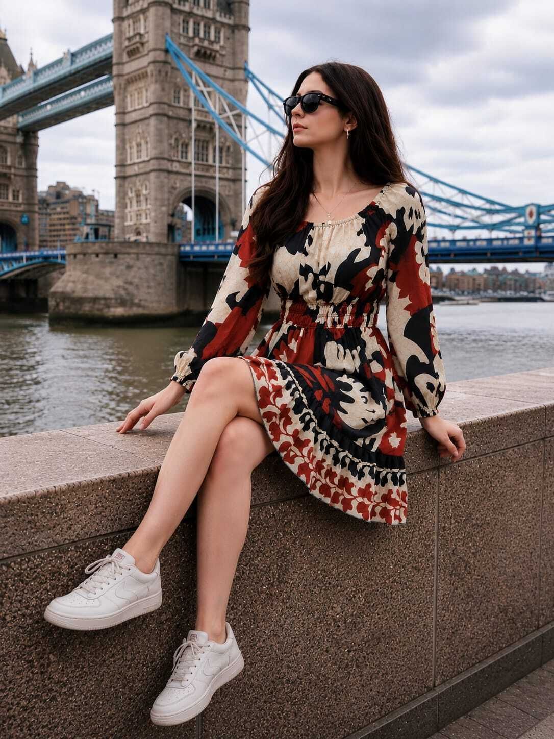 Women A-line Brown Above Knee/Mid Thigh Length Dress-image-26