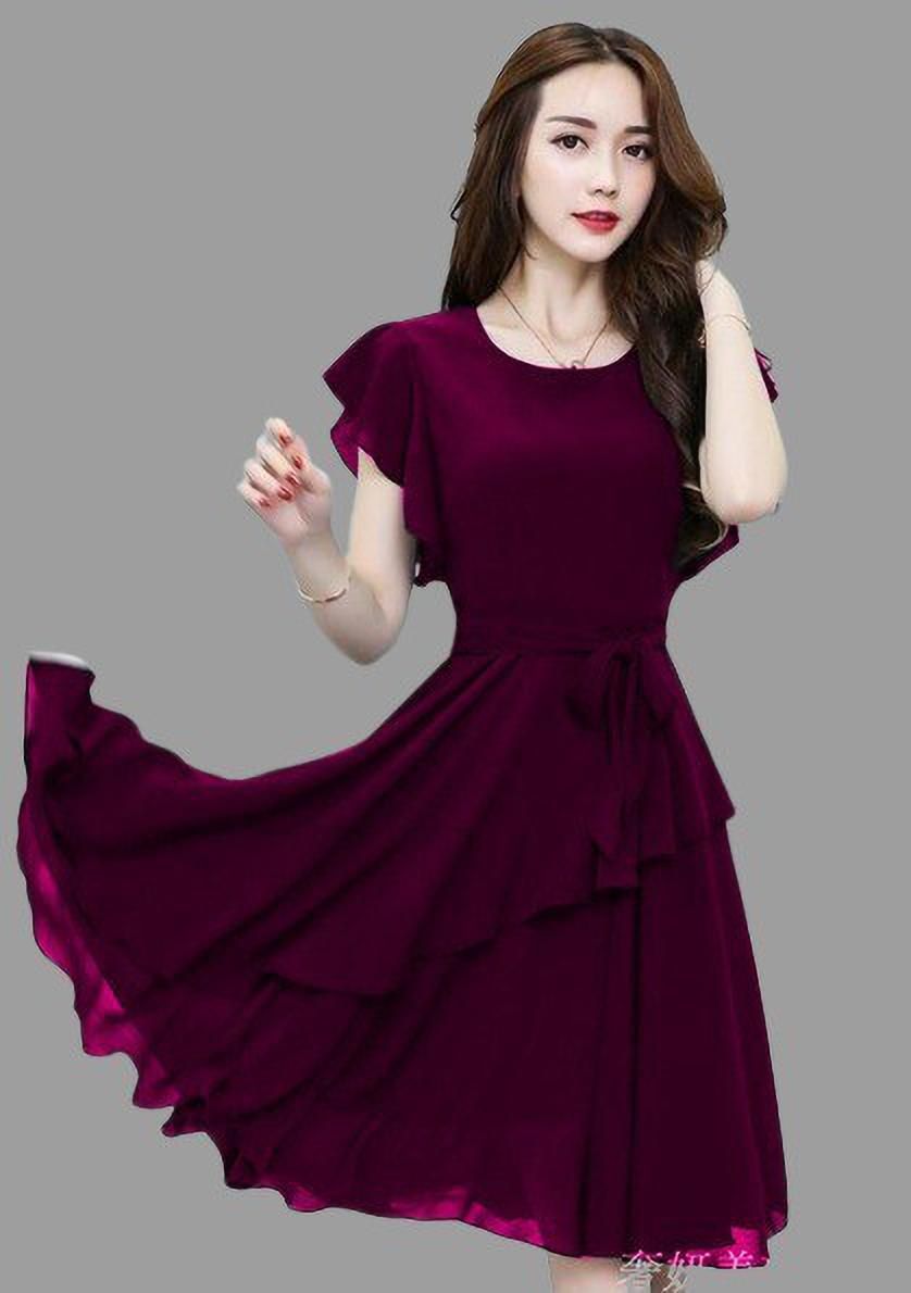 jiya sarees Women Fit and Flare Purple Knee Length Dress-picture-18