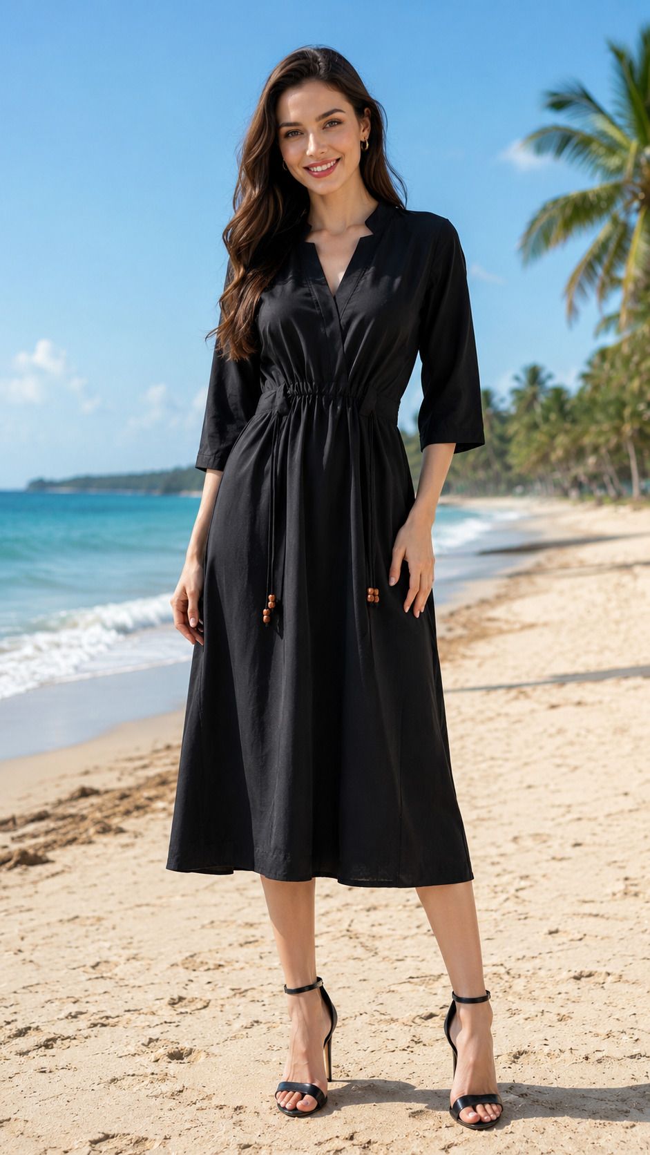 Women A-line Black Below Knee Dress-image-41