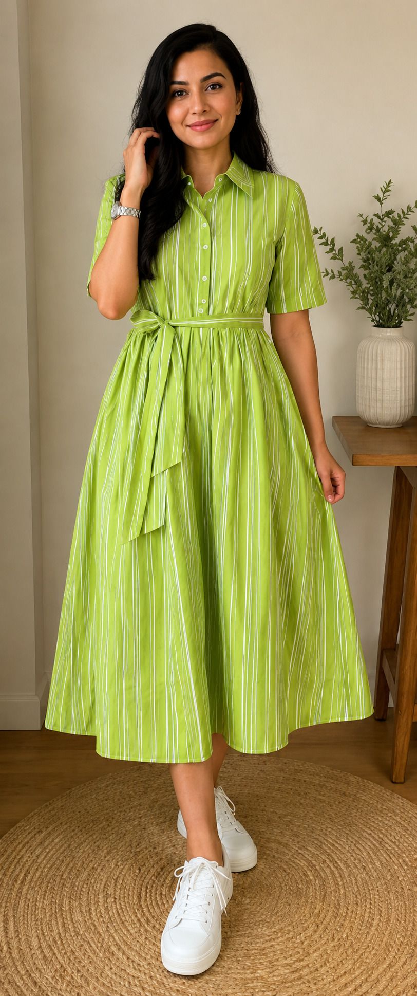 ruhvera Women Shirt Green Below Knee Dress-picture-8