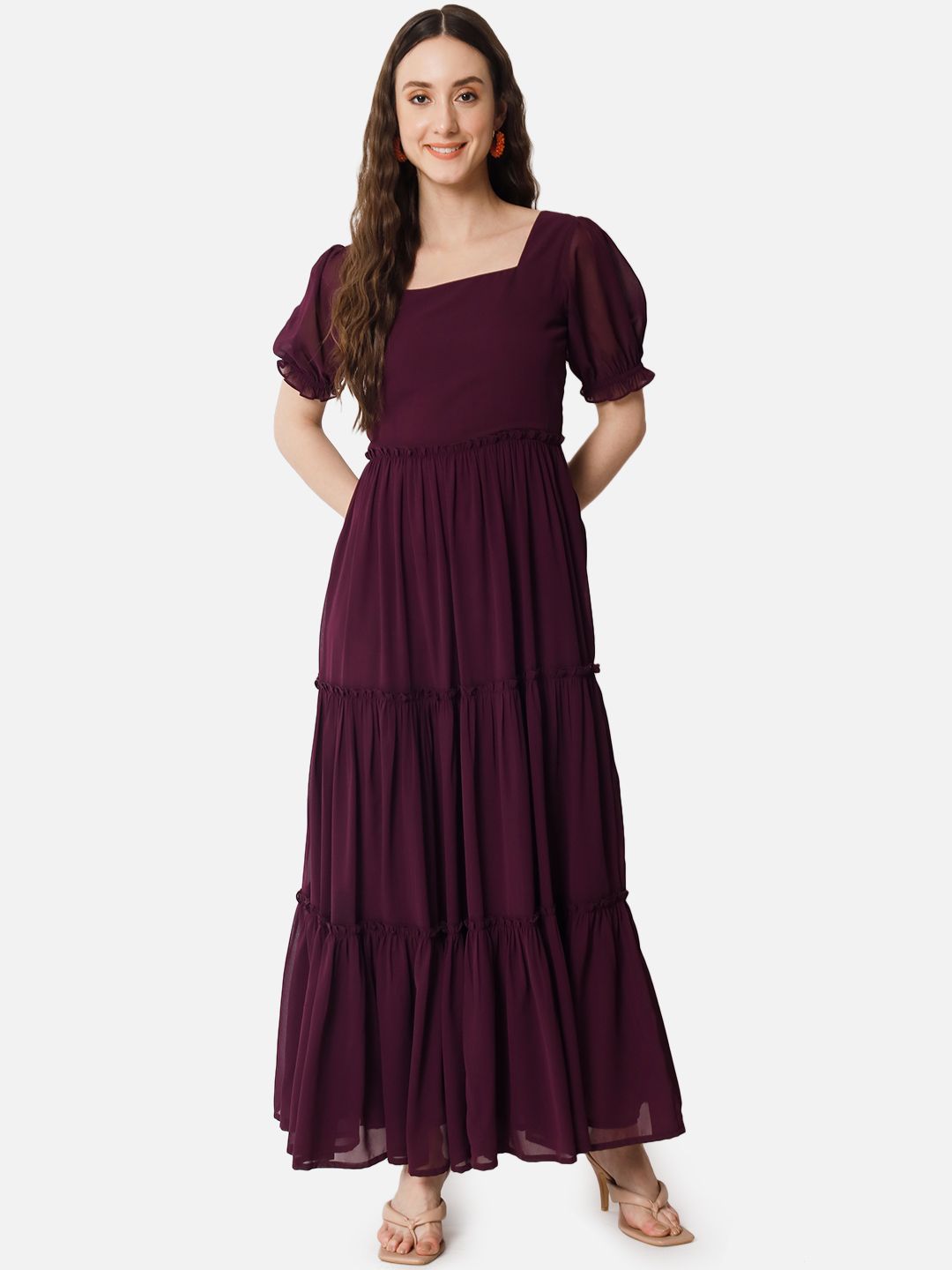 Women Gathered Purple Ankle Length Dress-image-21