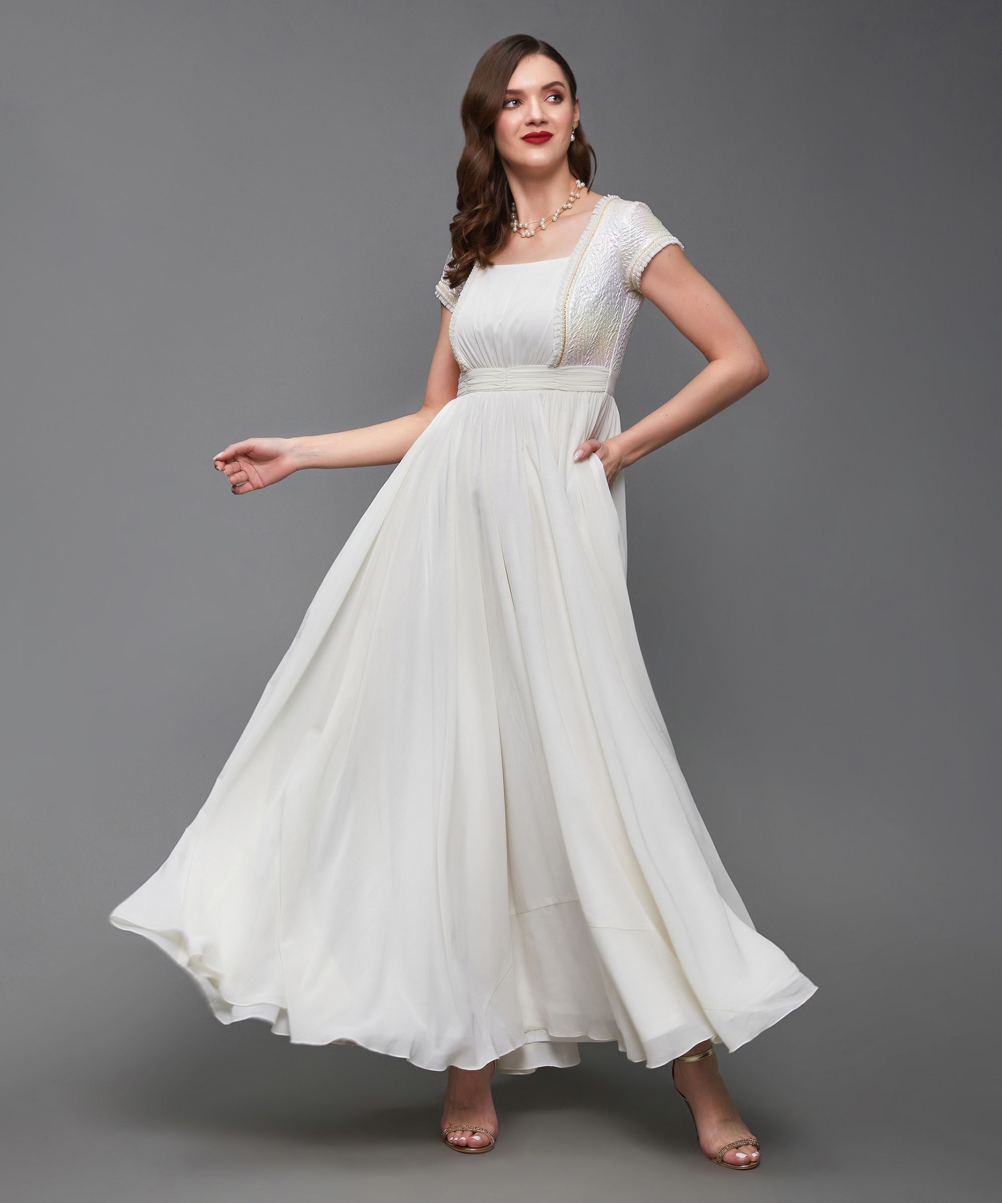miss chase Women Gathered White Maxi/Full Length Dress-picture-35