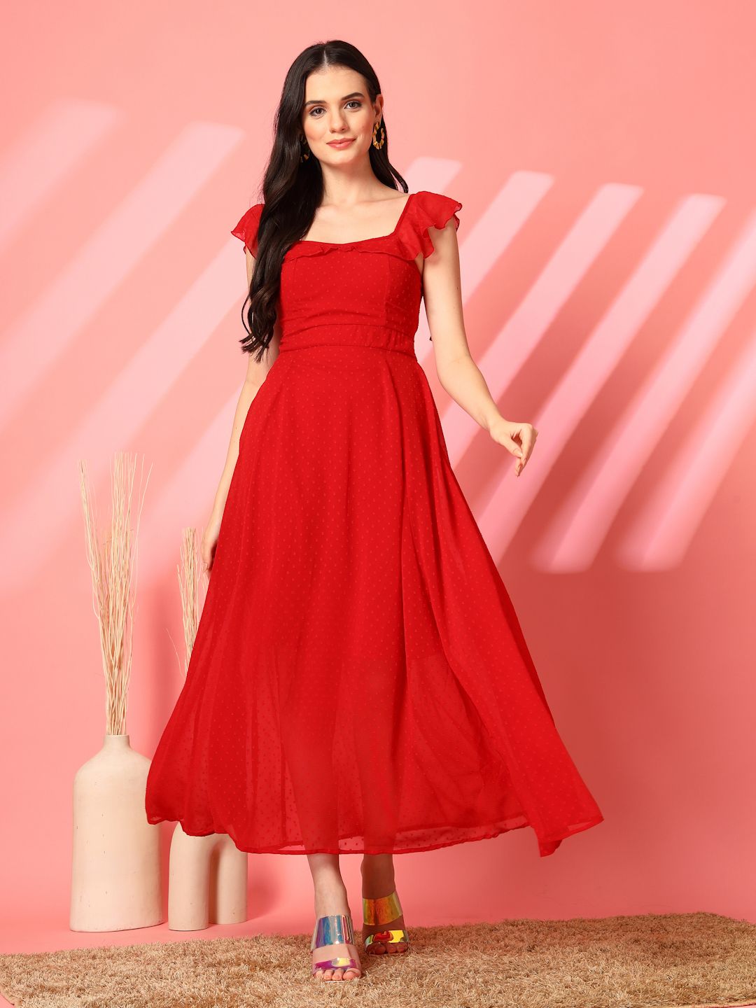 aayu Women Fit and Flare Red Maxi/Full Length Dress-picture-28