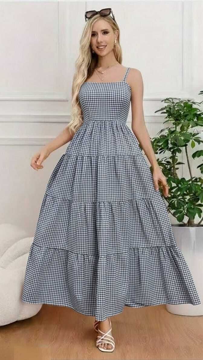 Women Maxi Blue, White Full Length Dress