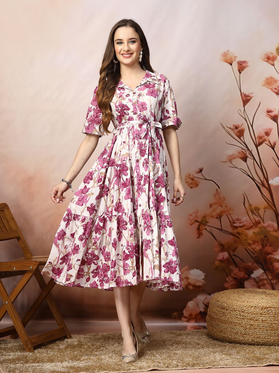stylum Women Fit and Flare Pink Midi/Calf Length Dress-picture-48