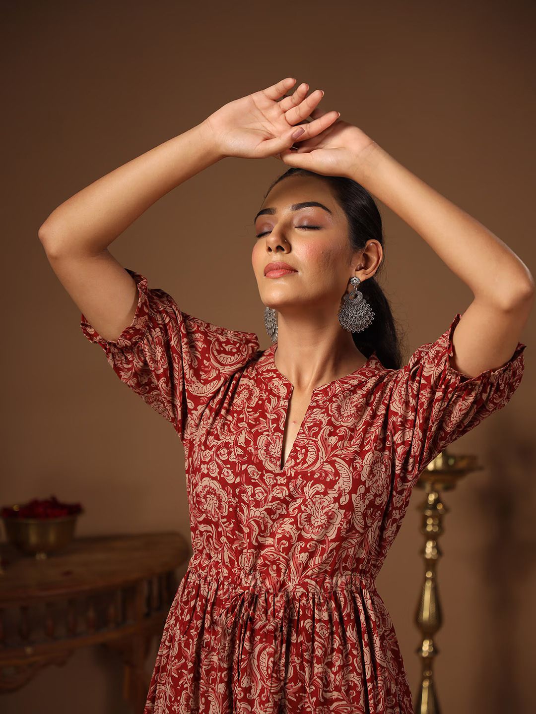 Women Fit and Flare Maroon Midi/Calf Length Dress