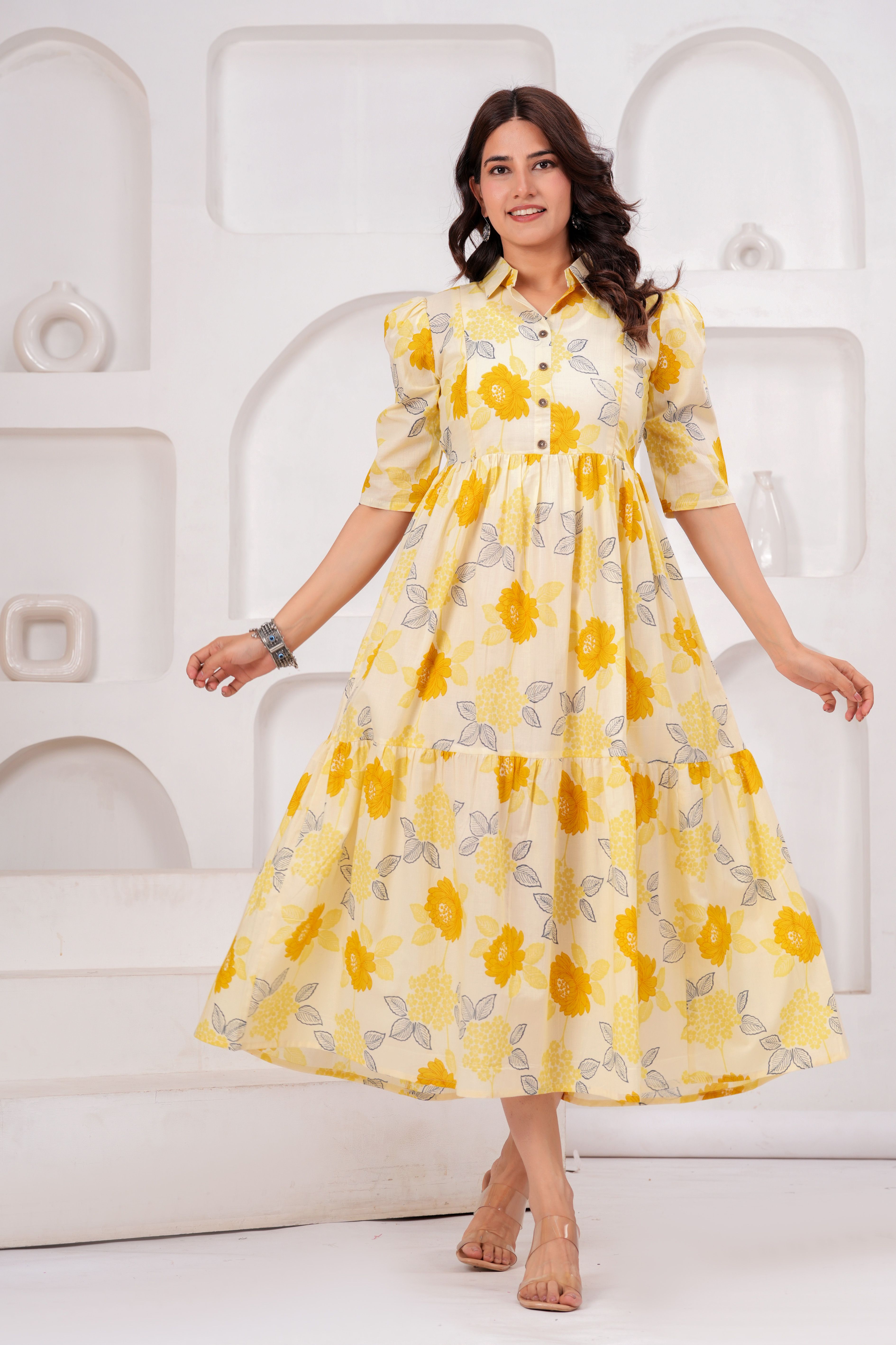 Women Tiered Multicolor Midi/Calf Length Dress-image-35