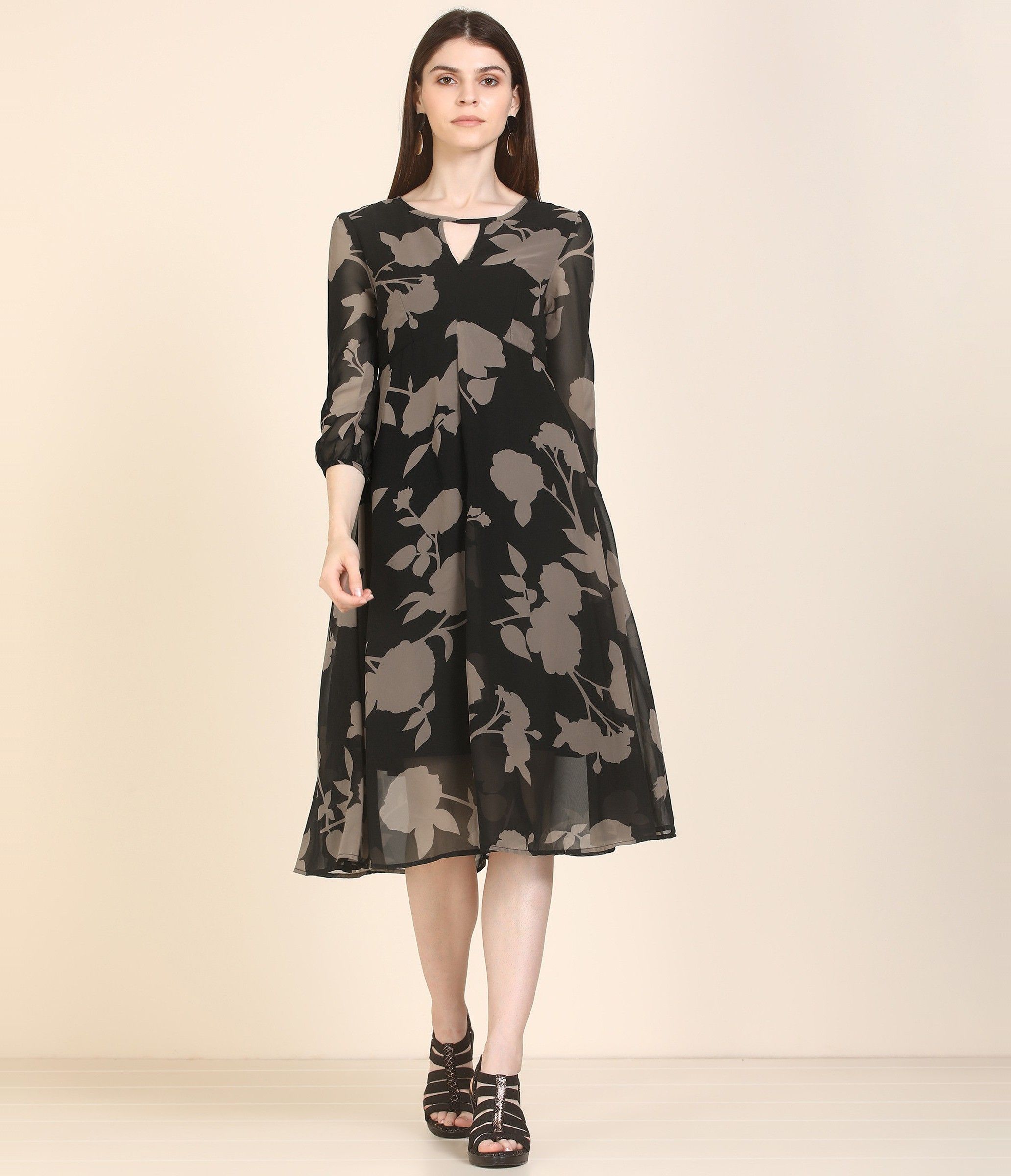 Women Shift Dark Blue, Beige Midi/Calf Length Dress-image-37