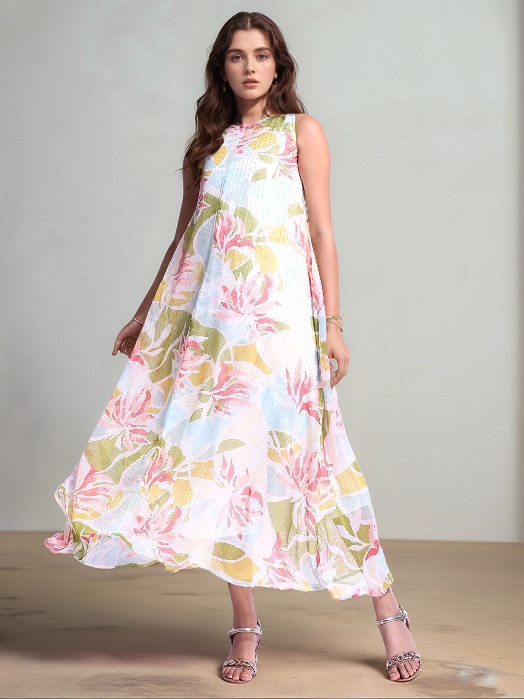 Women Fit and Flare Multicolor Maxi/Full Length Dress-image-10