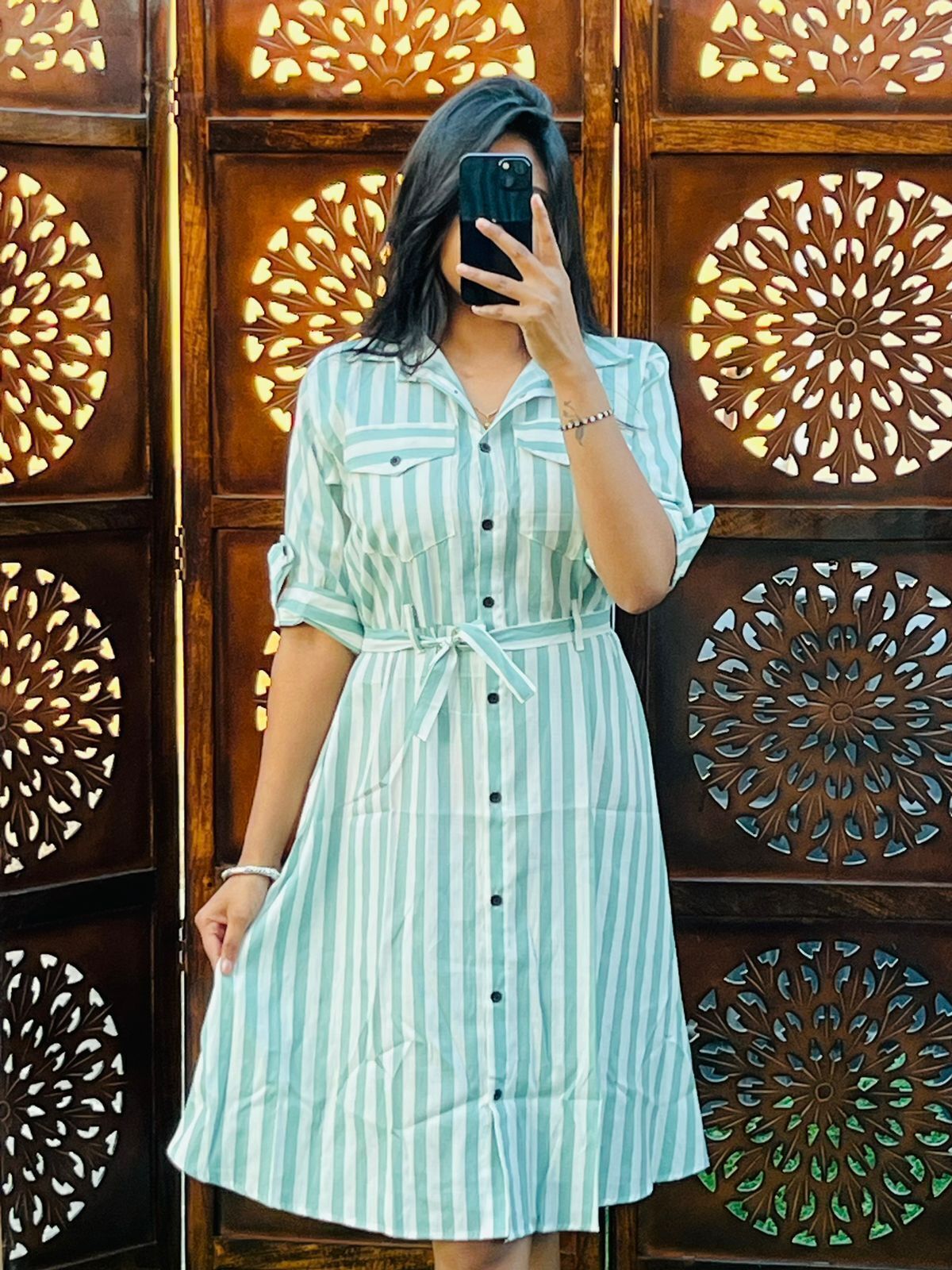 Women Shirt White, Light Blue Knee Length Dress-image-30