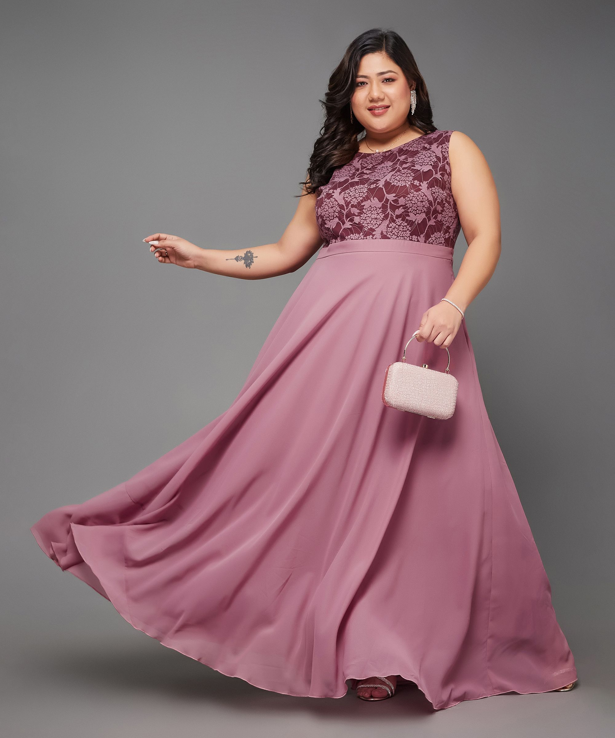 Women Fit and Flare Purple, Maroon Maxi/Full Length Dress-image-4