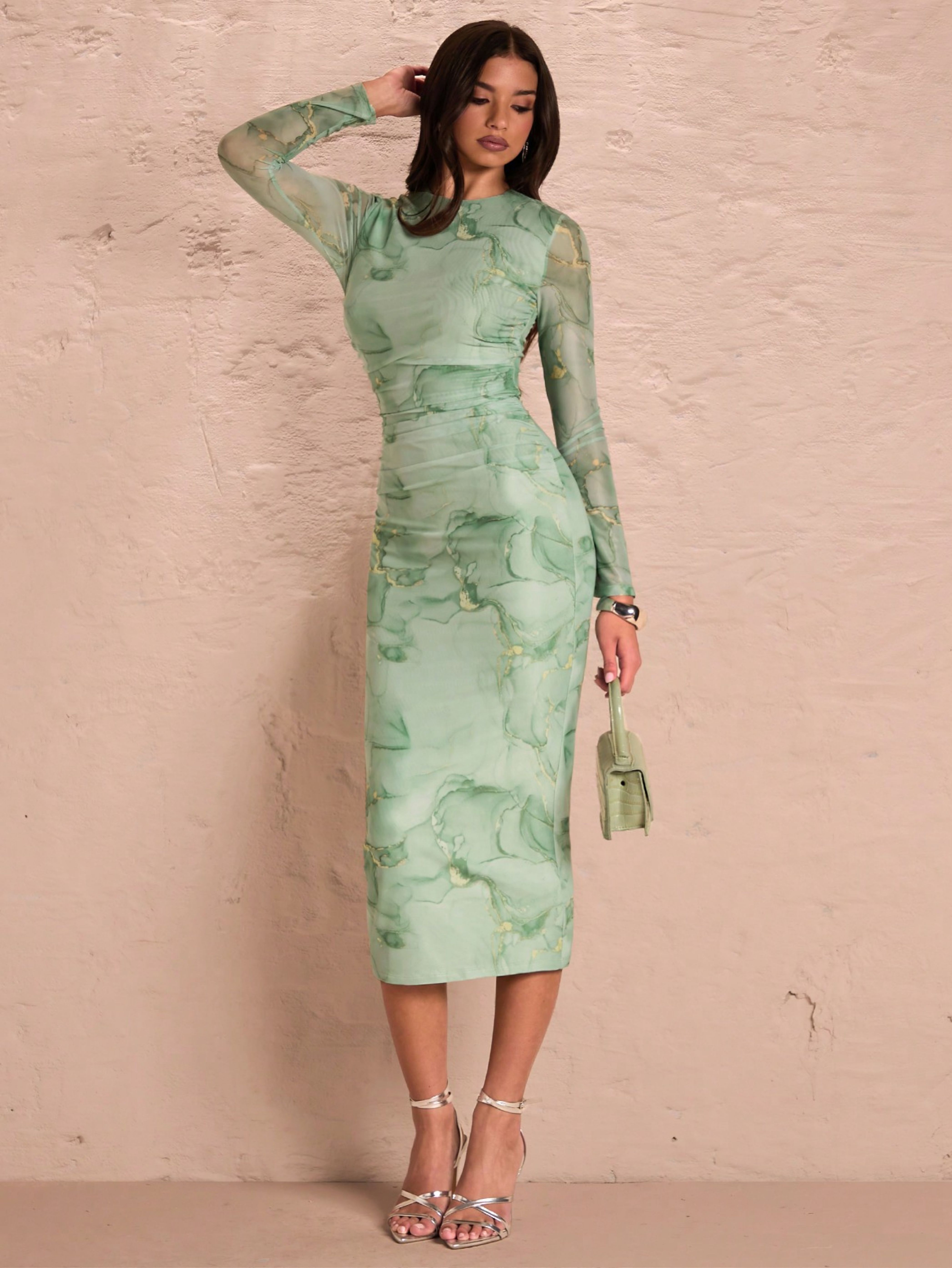 Women Bodycon Green Midi/Calf Length Dress-image-34