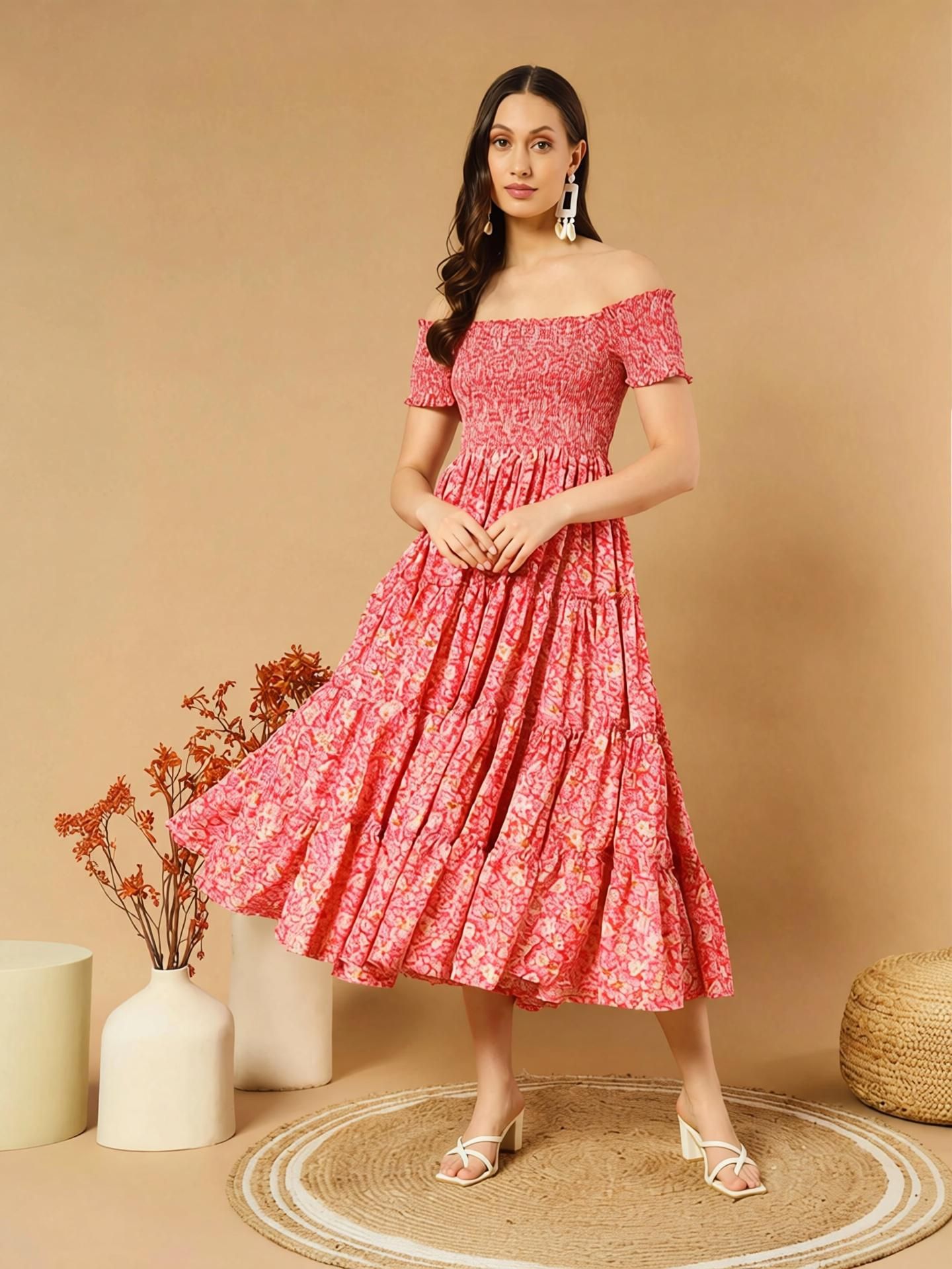 Women Fit and Flare Pink Midi/Calf Length Dress-image-27