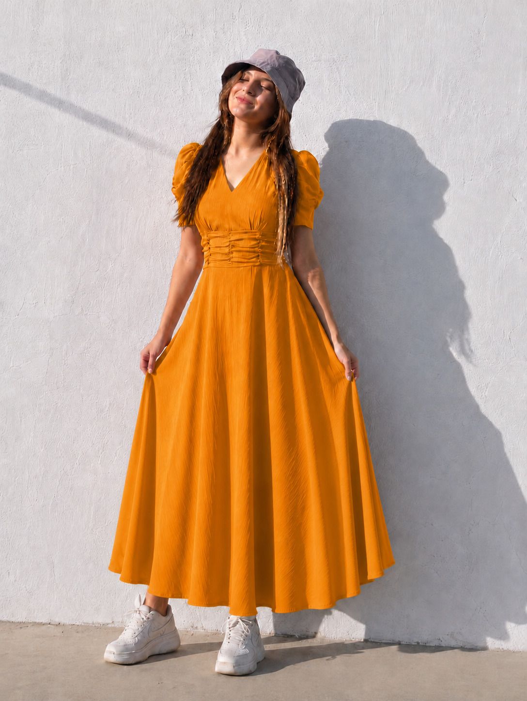 tromko Women A-line Yellow Maxi/Full Length Dress-picture-23