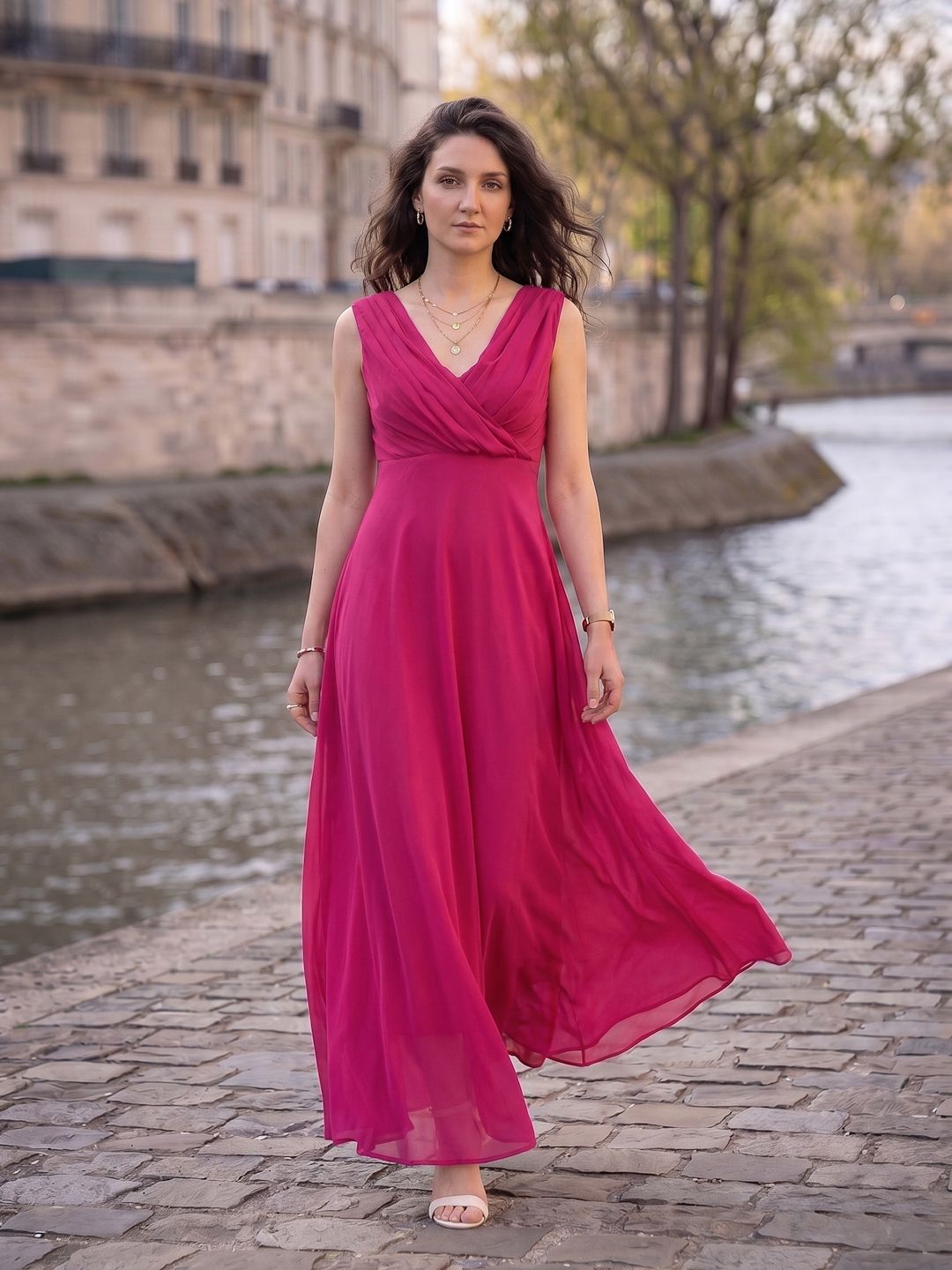 Women Fit and Flare Pink Maxi/Full Length Dress-image-15