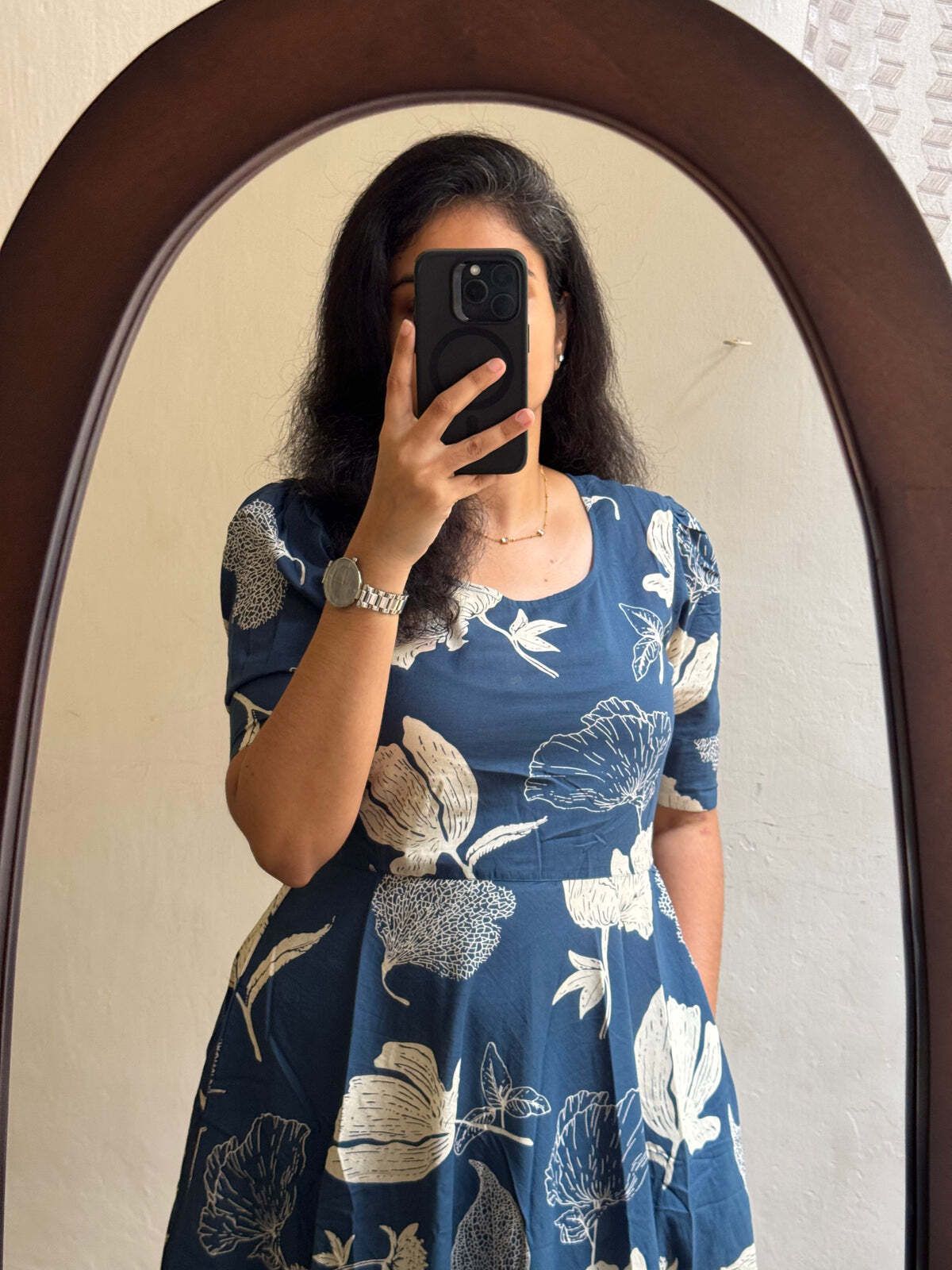 zust siya Women Fit and Flare White, Blue Midi/Calf Length Dress-picture-48