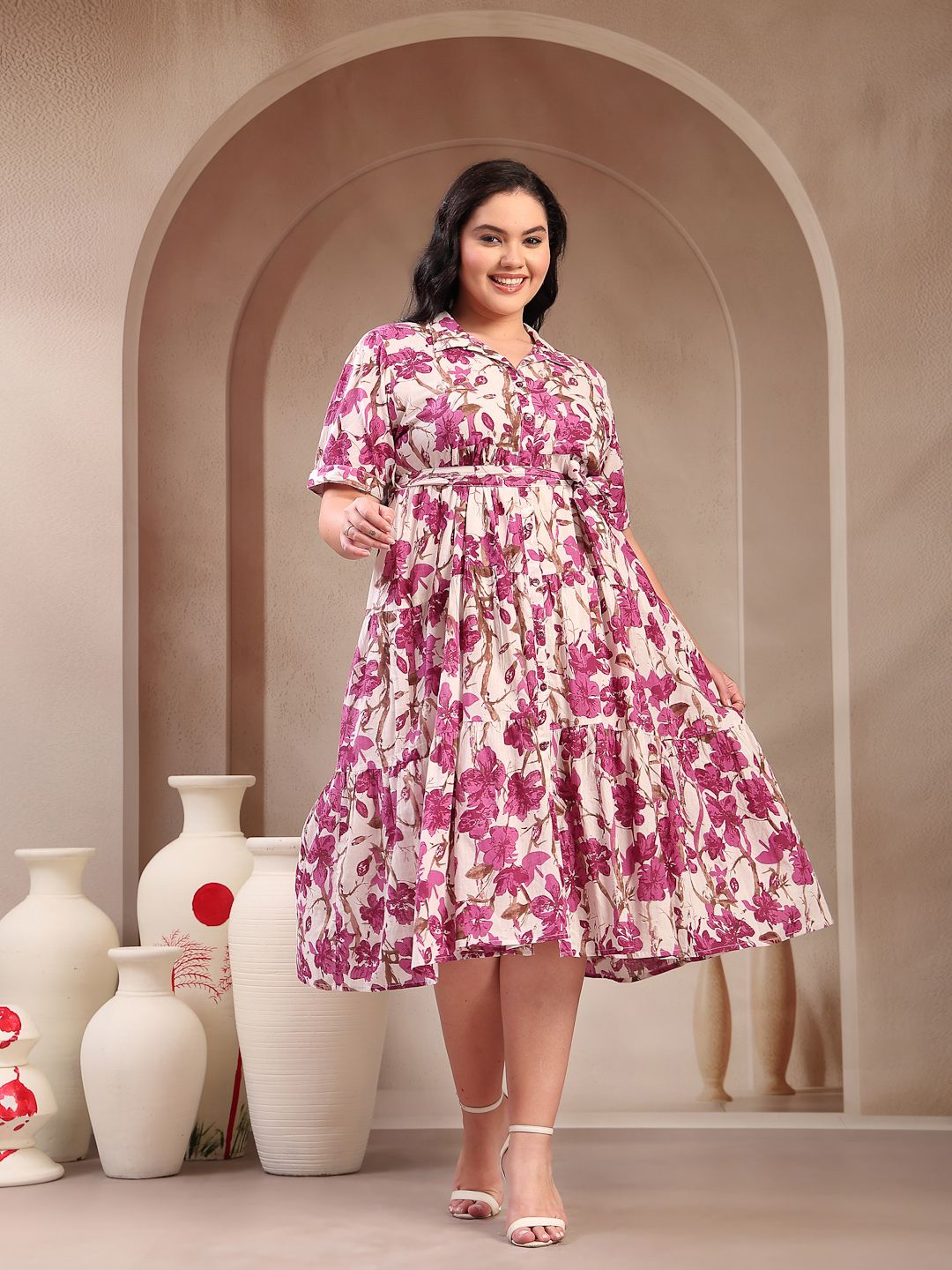Women Fit and Flare Pink Maxi/Full Length Dress-image-4