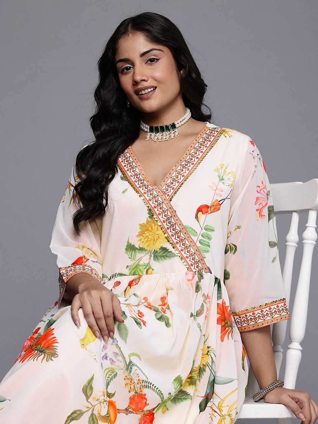 a plus by ahalyaa Women Fit and Flare White Maxi/Full Length Dress-picture-12