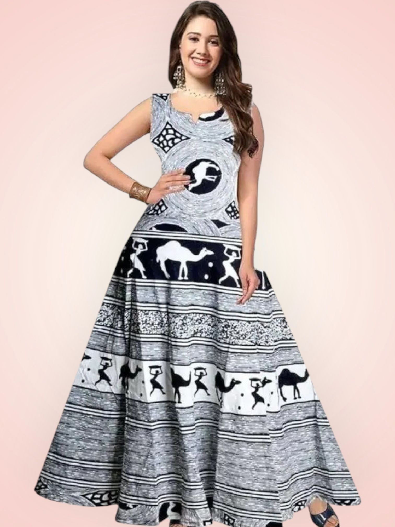 women ethnic dress black knee length dress